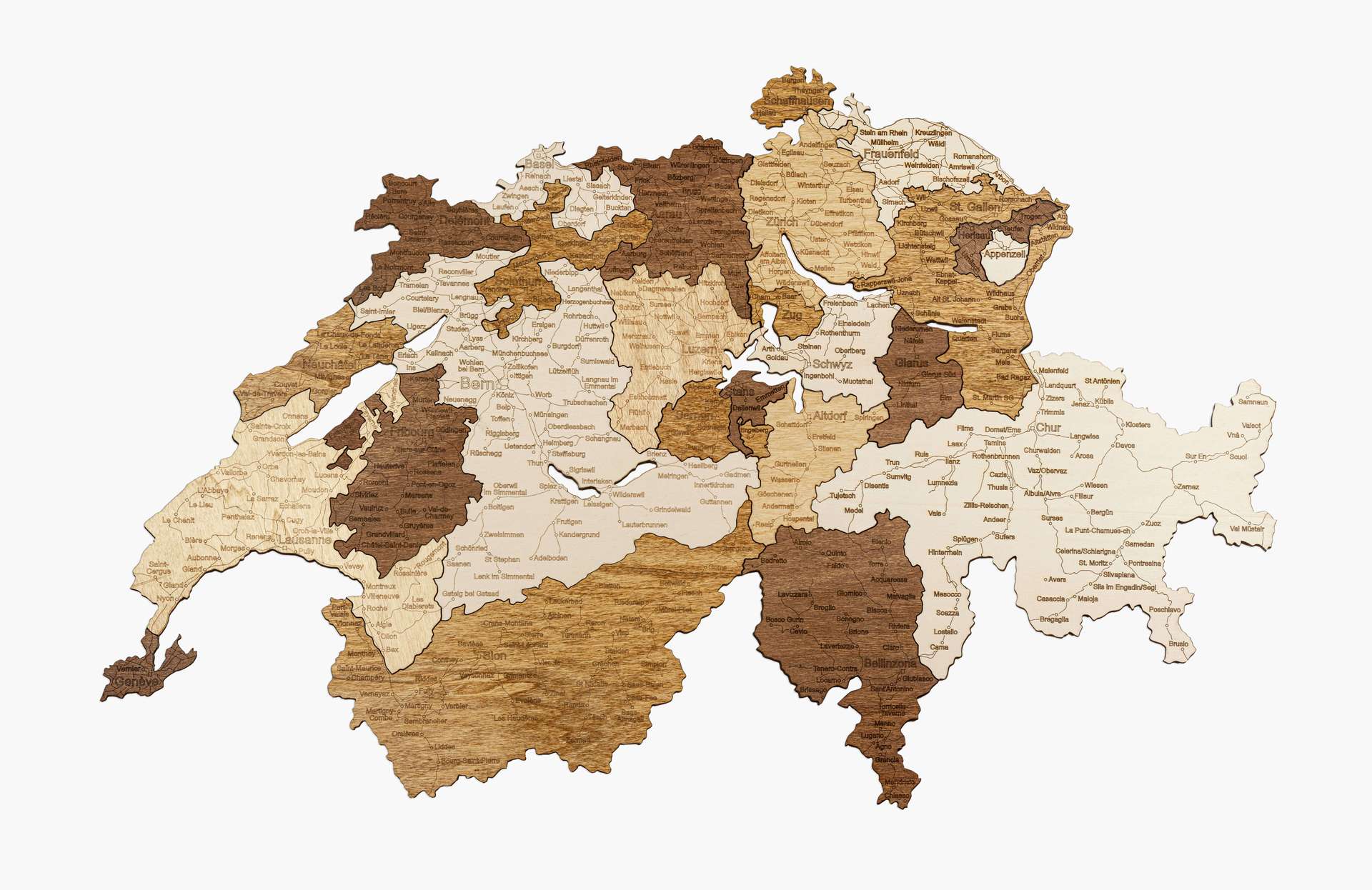 Switzerland Wooden Map