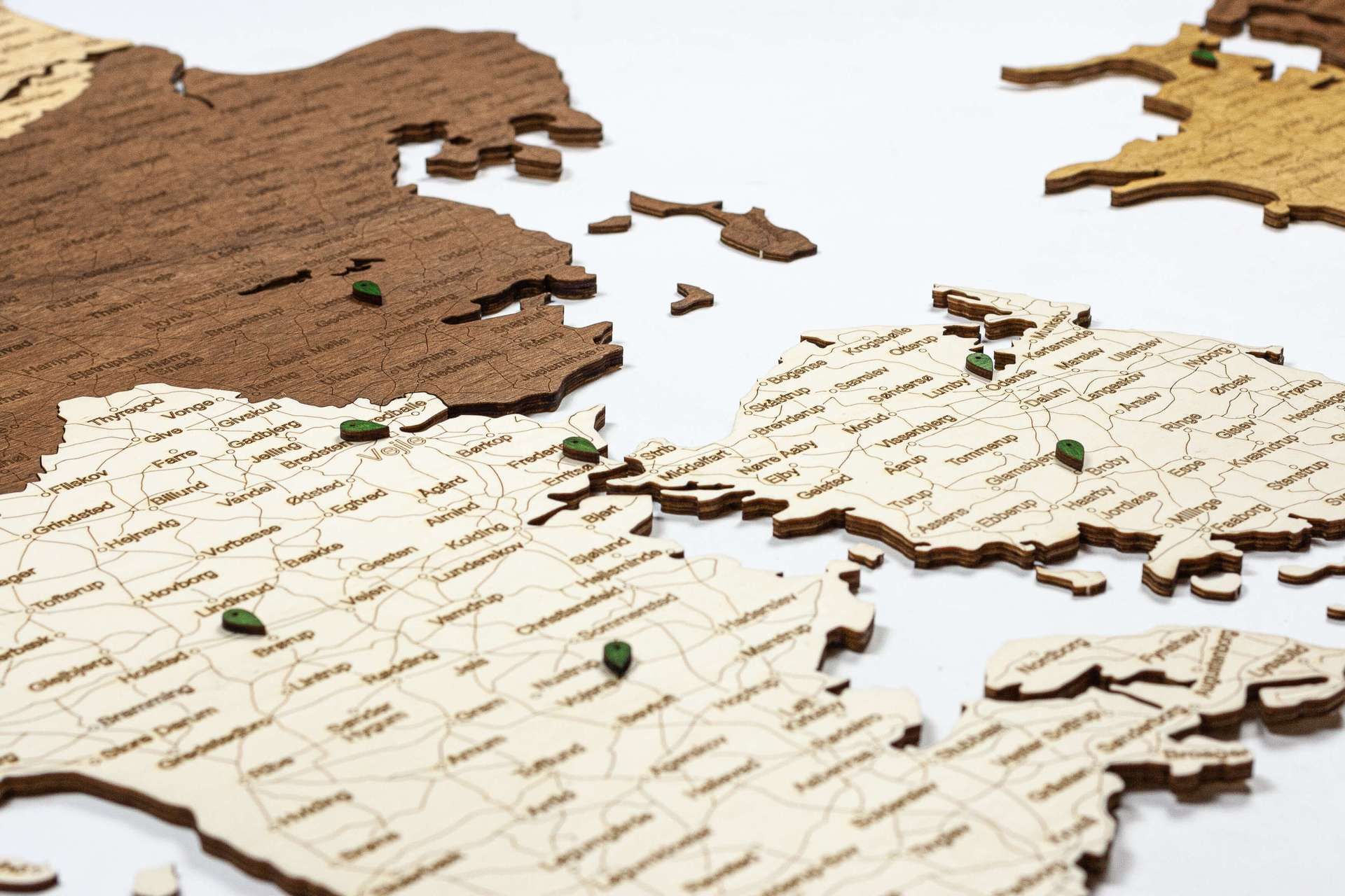 Denmark Wooden Map