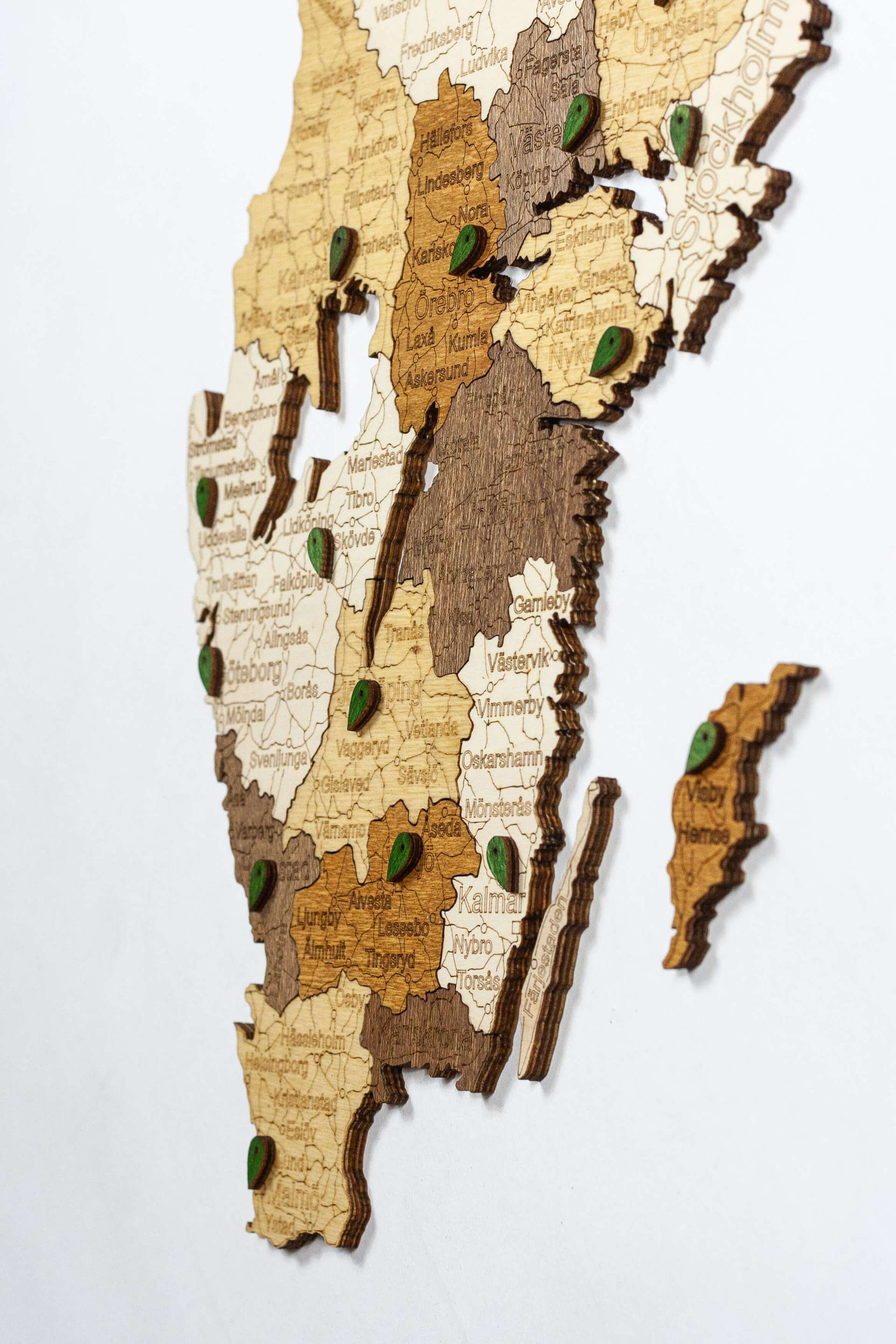 Mapa da Suécia em madeira