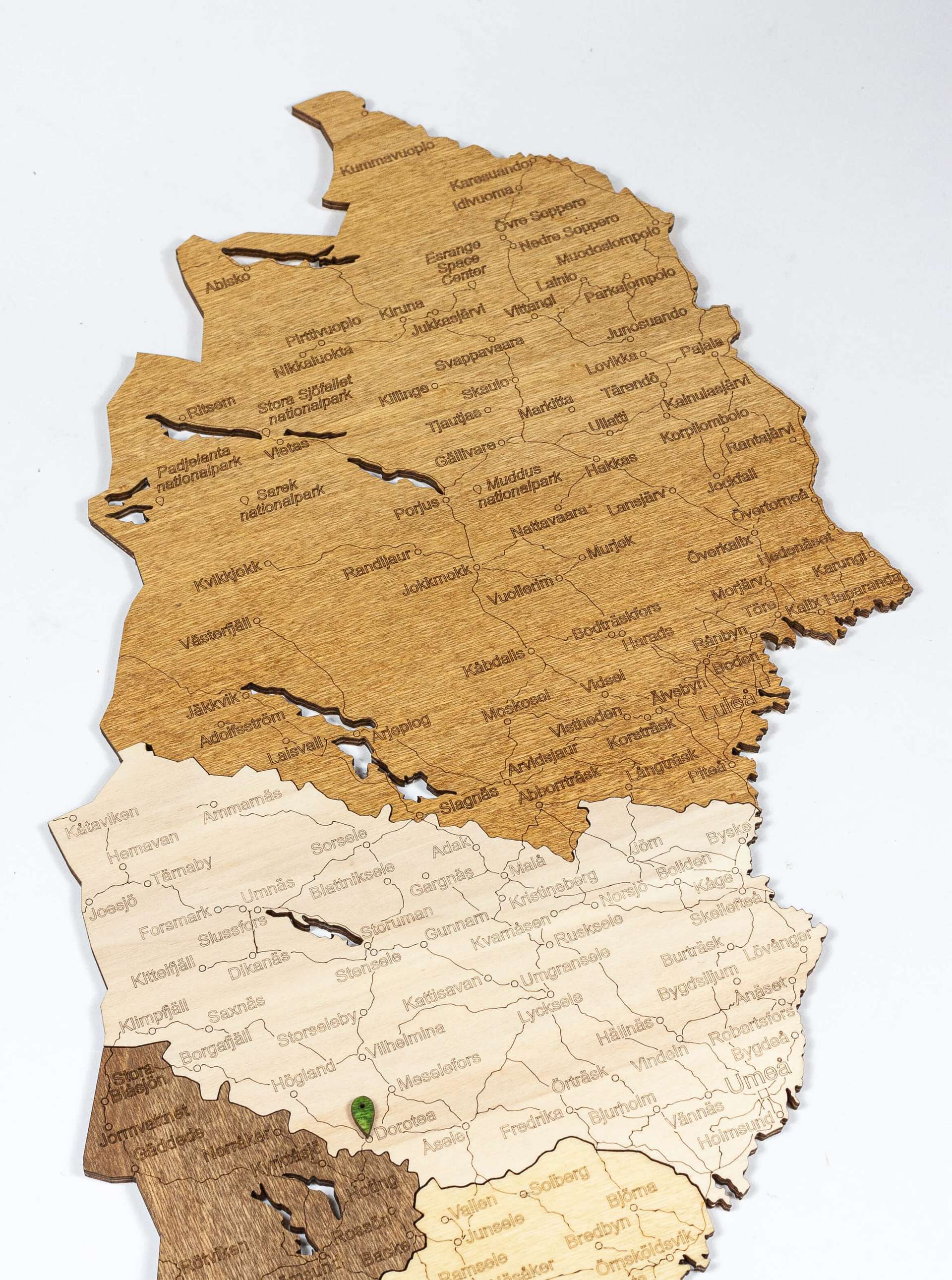 Mapa da Suécia em madeira