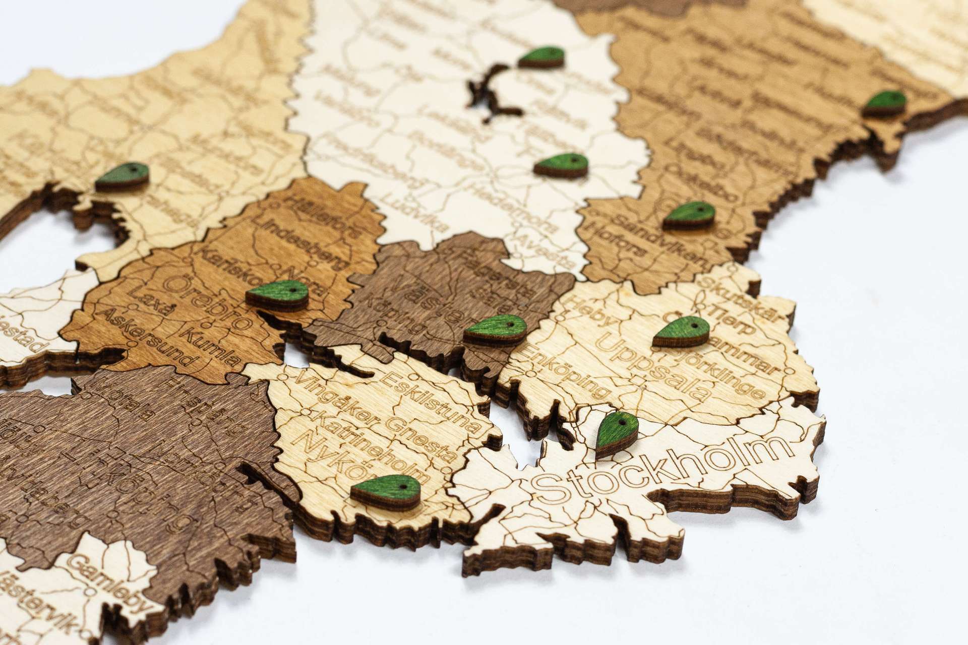 Mapa da Suécia em madeira
