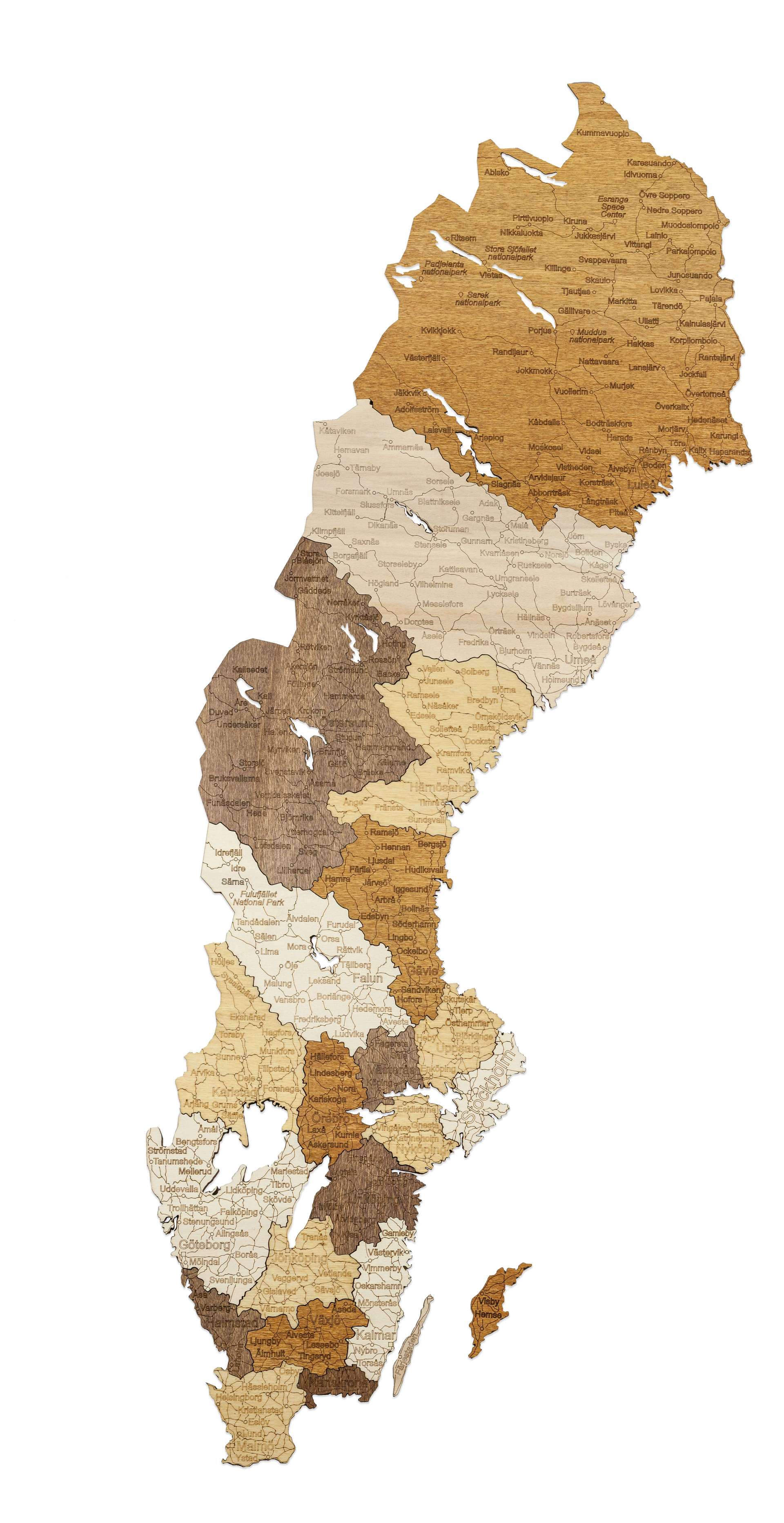 Mapa da Suécia em madeira