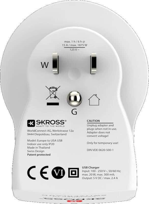 SKROSS USA USB Travel Adapter