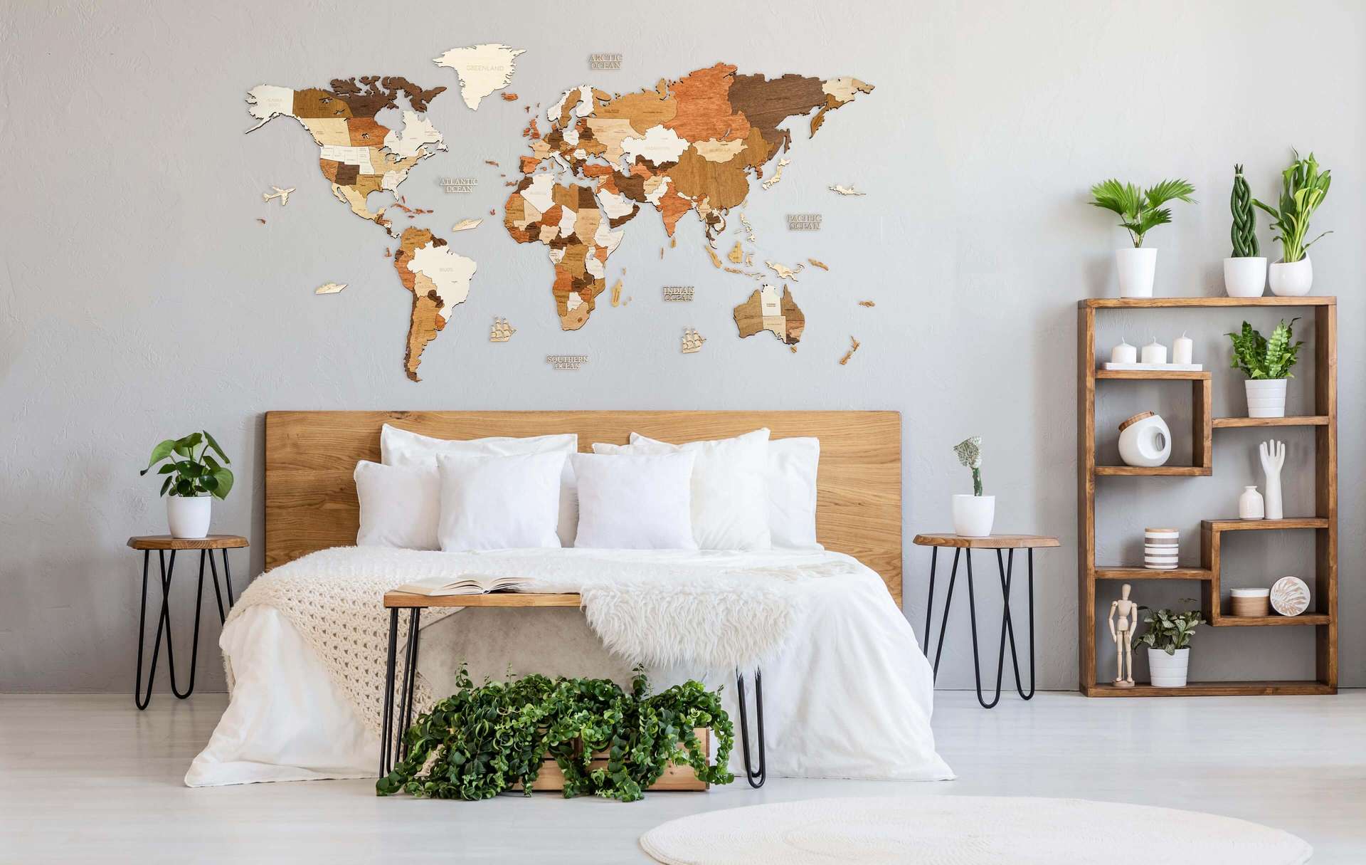 Carte du monde en bois 2D