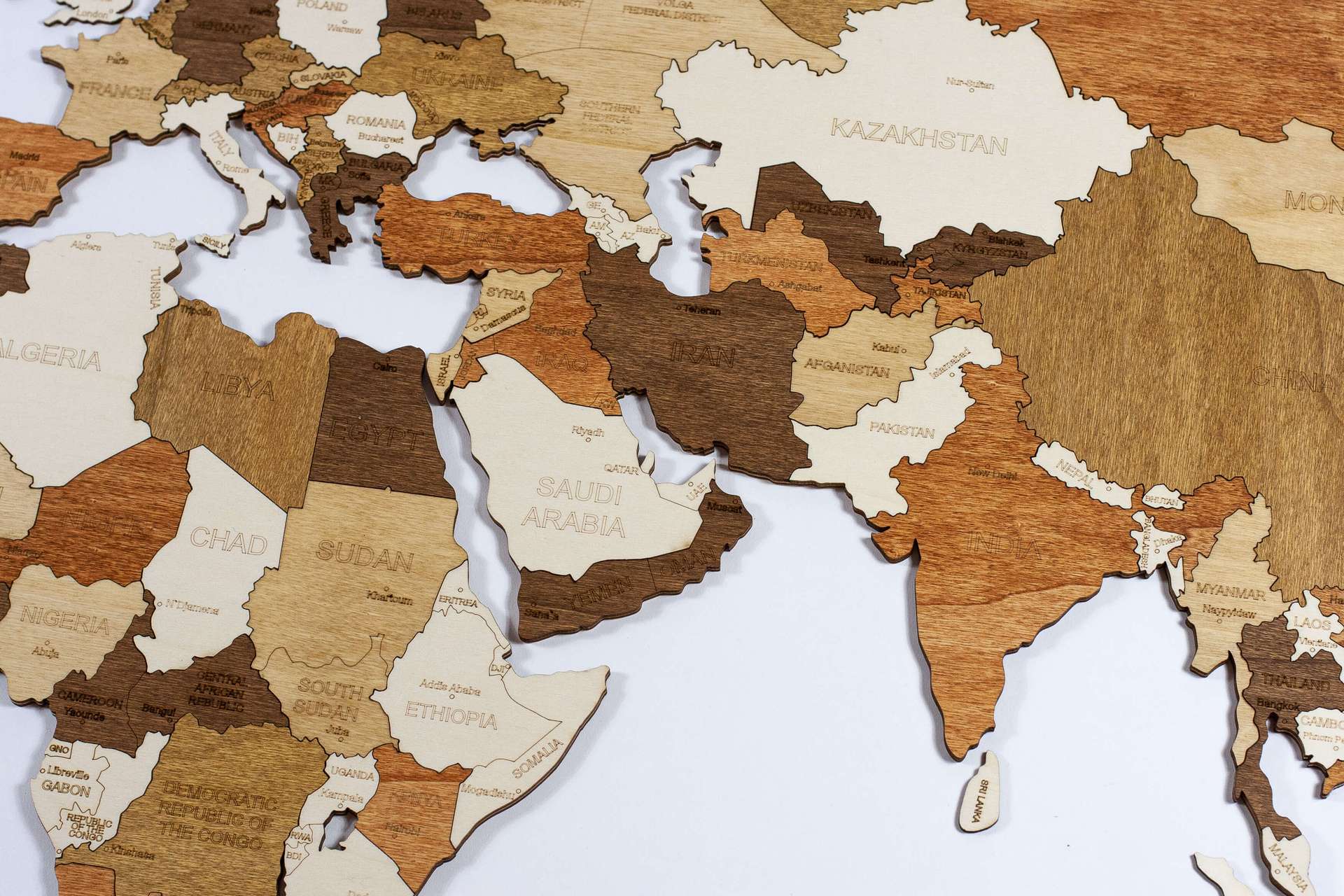 Carte du monde en bois 2D