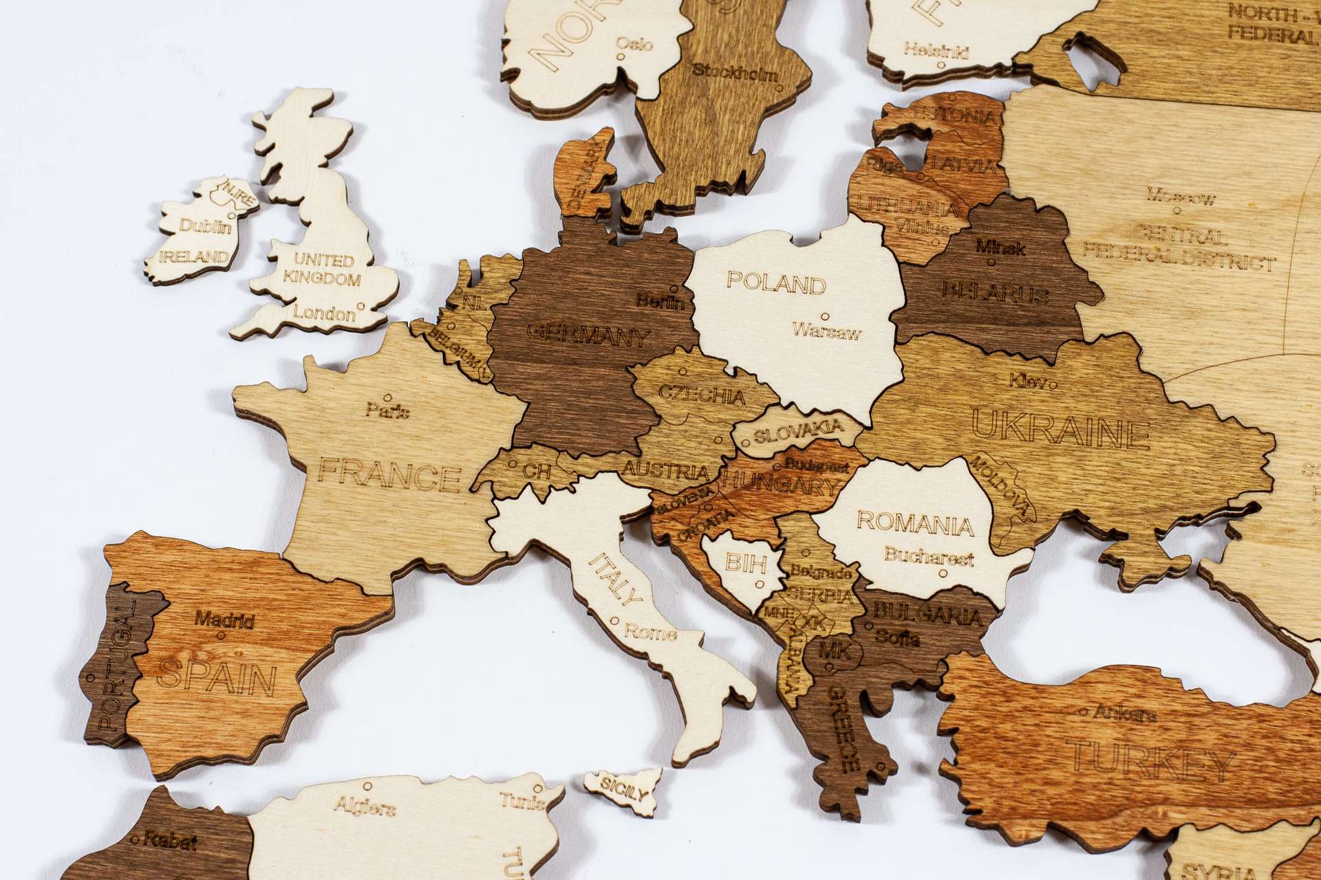 Carte du monde en bois 2D