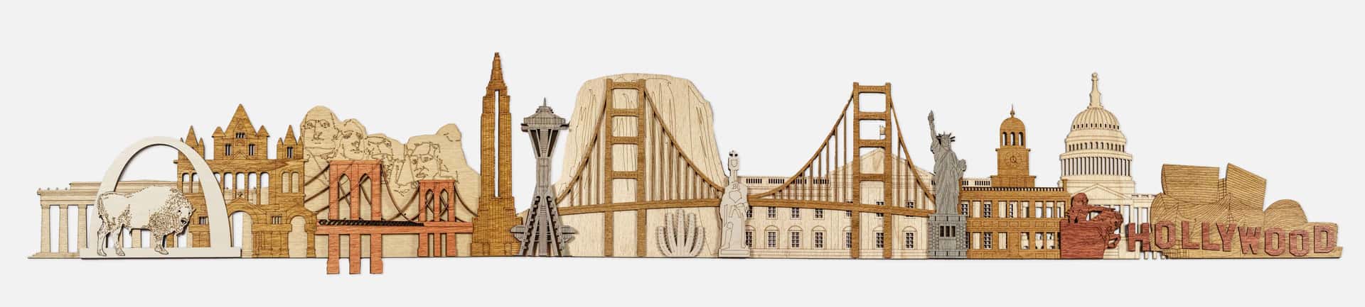 USA Landmarks Wooden Wall Panel