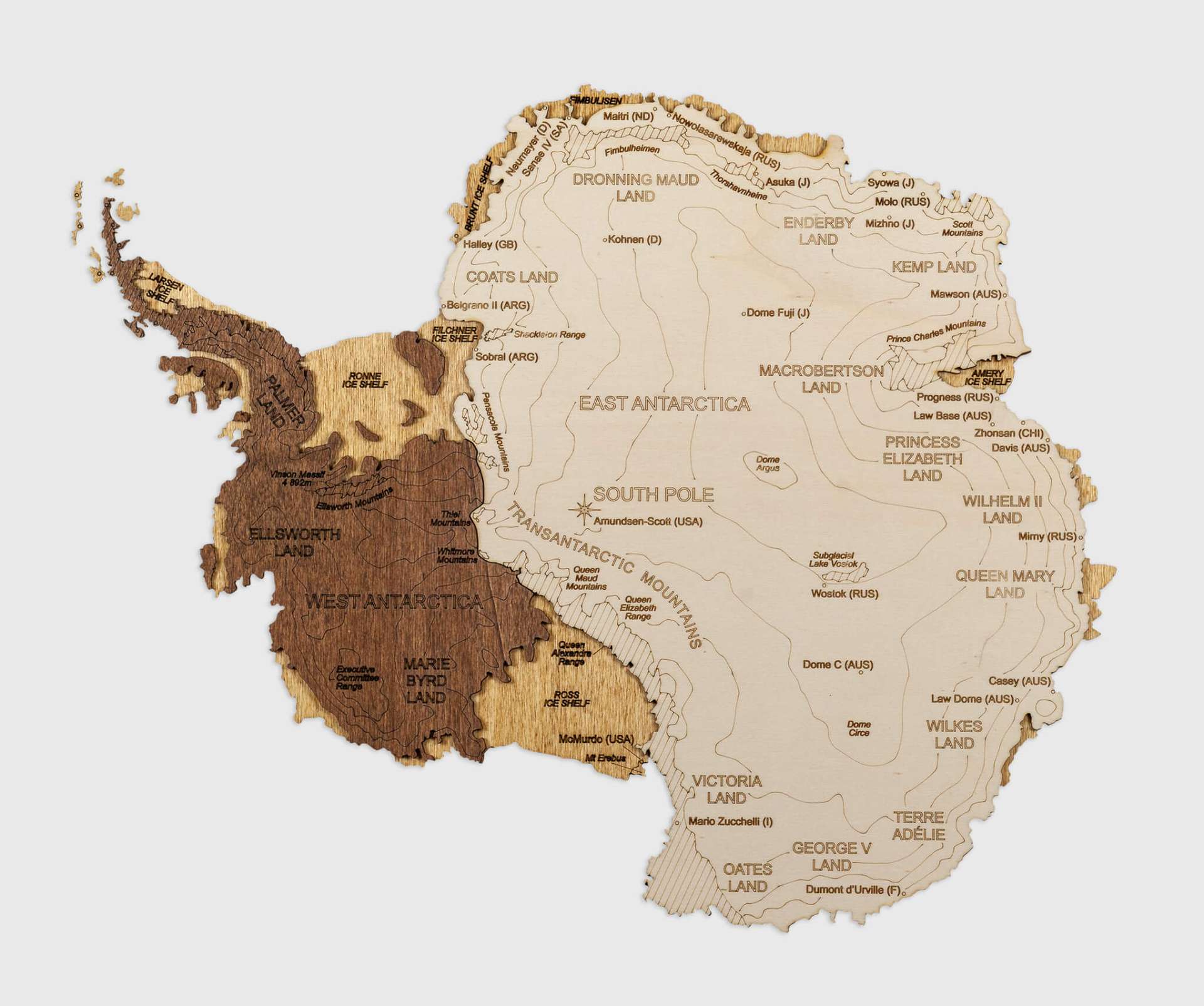 3D Wooden Map of Antarctica