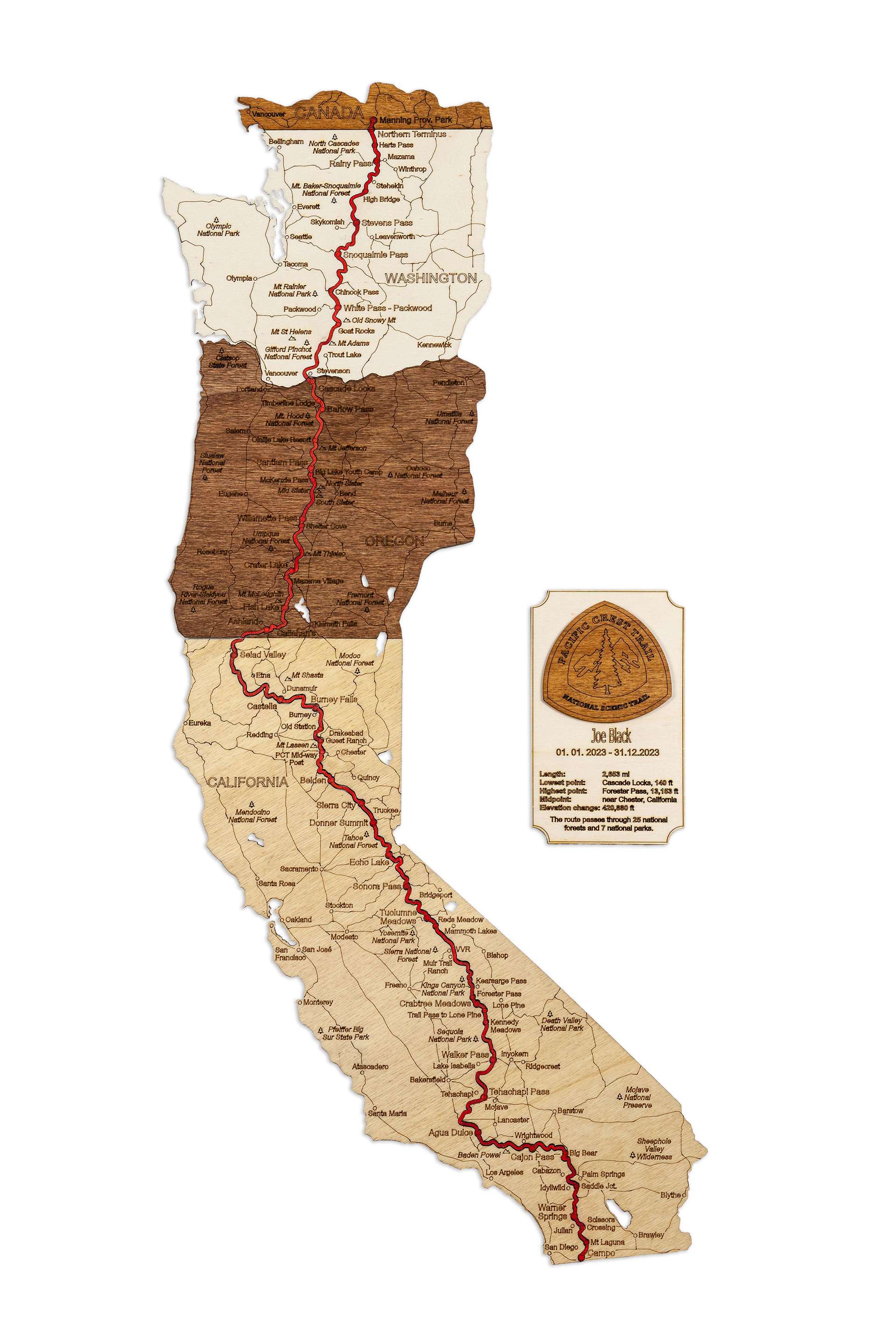 Pacific Crest Trail Wooden Map (PCT)