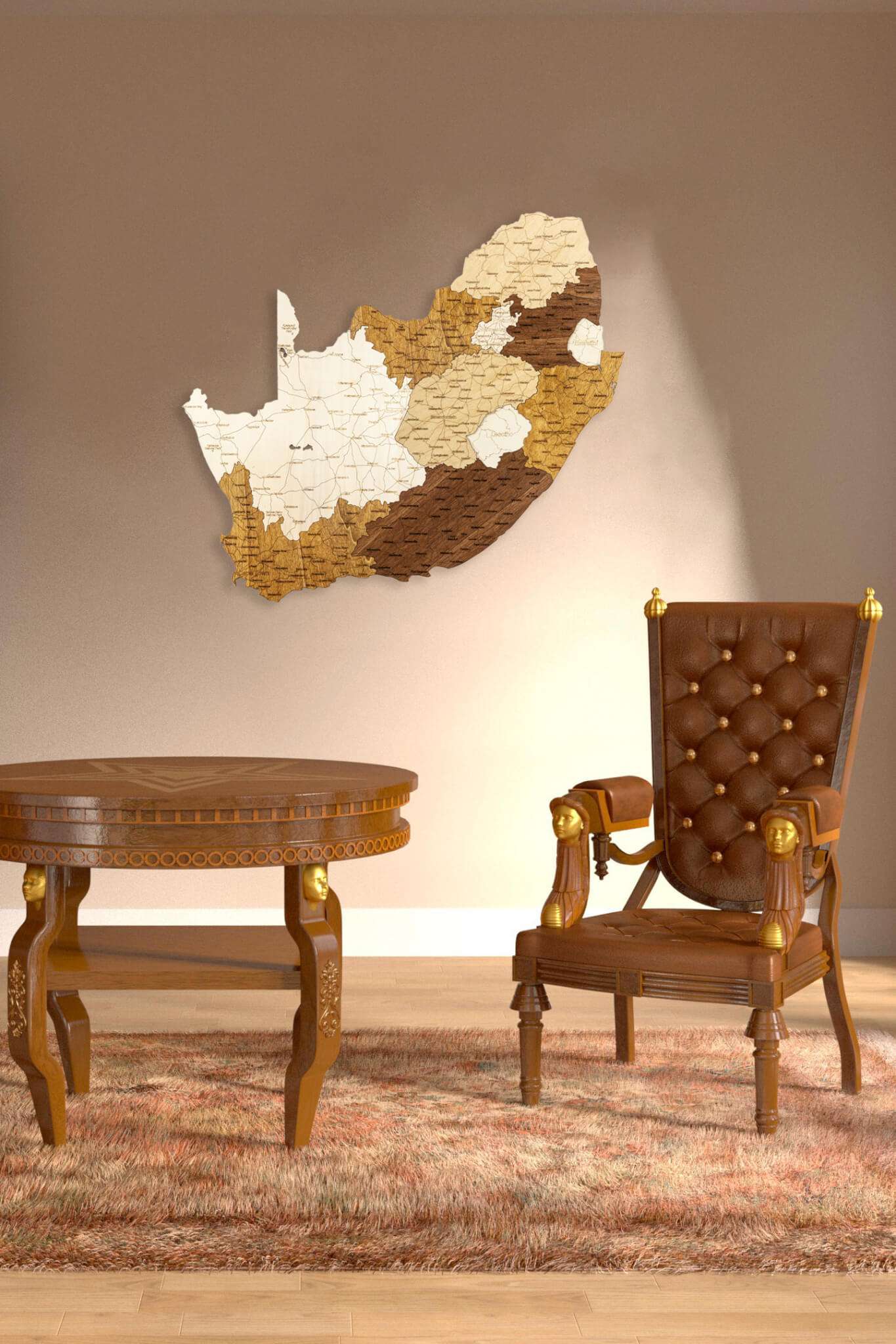 South Africa Wooden Map