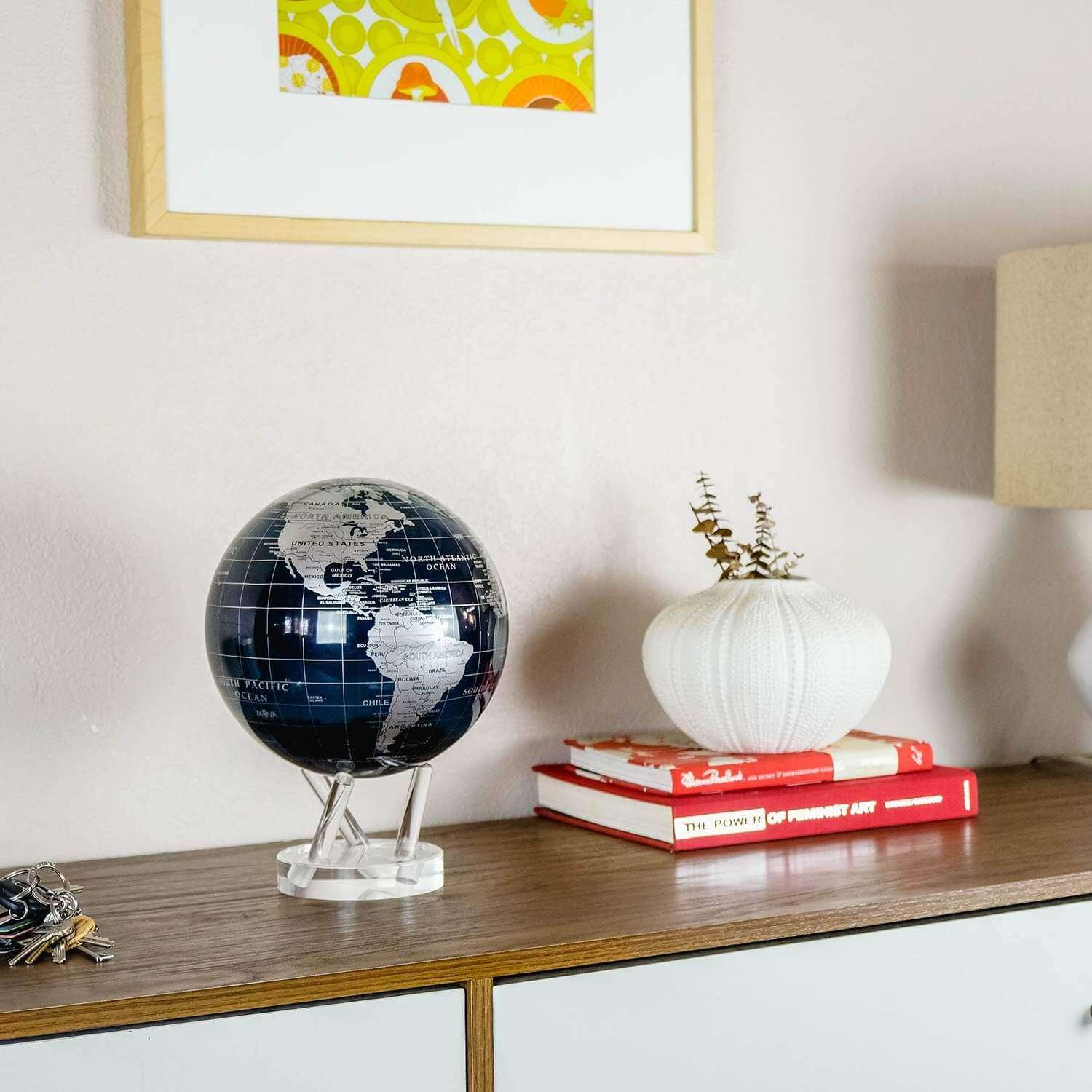 Mova Metallic Black and Silver Self Spinning Globe