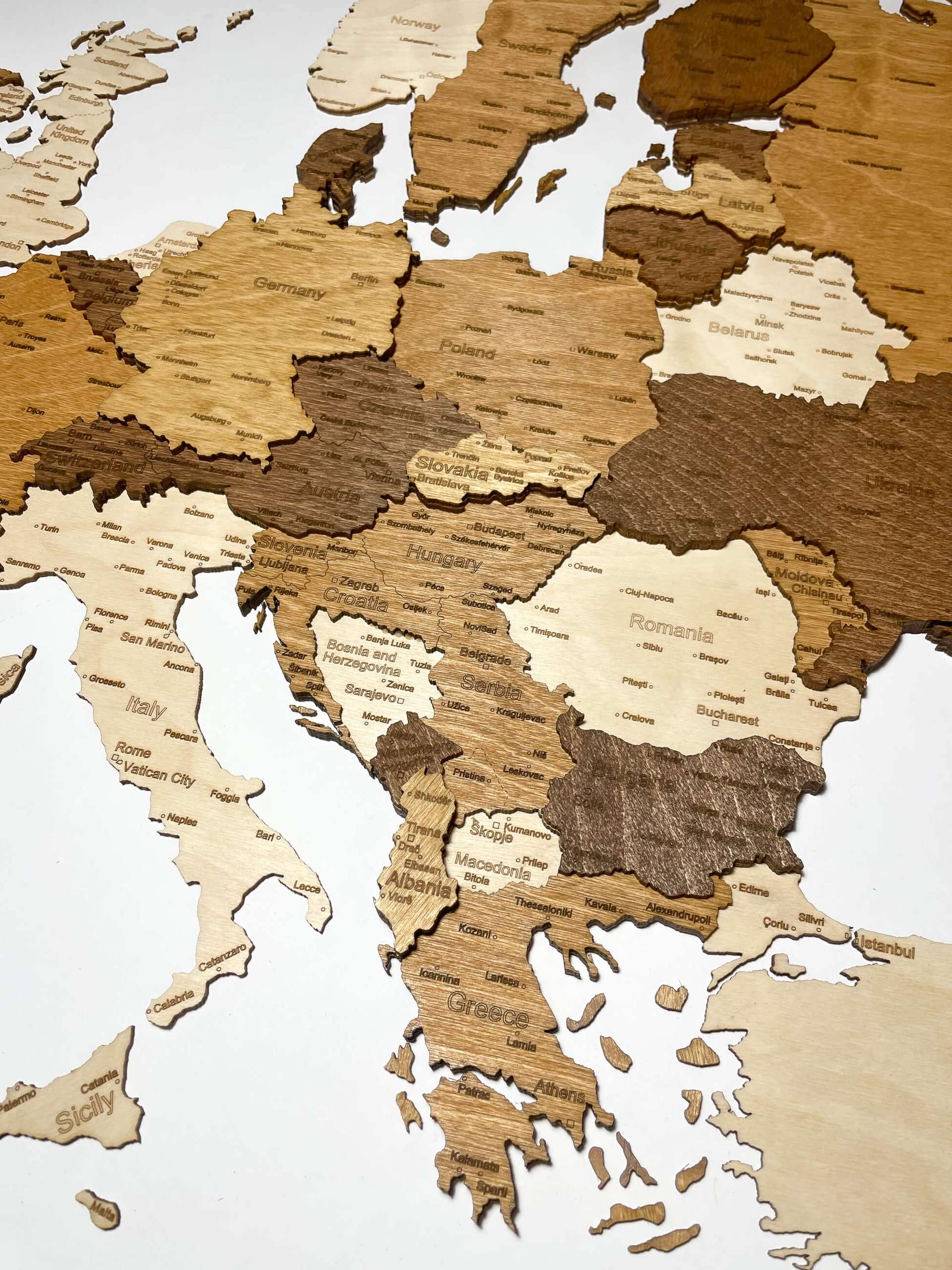 3D Wooden Wall Map of Europe
