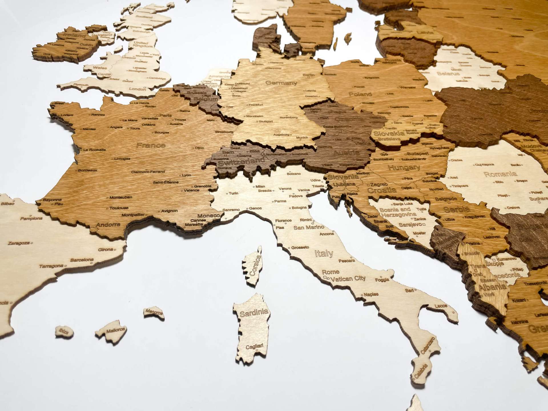 3D Wooden Wall Map of Europe