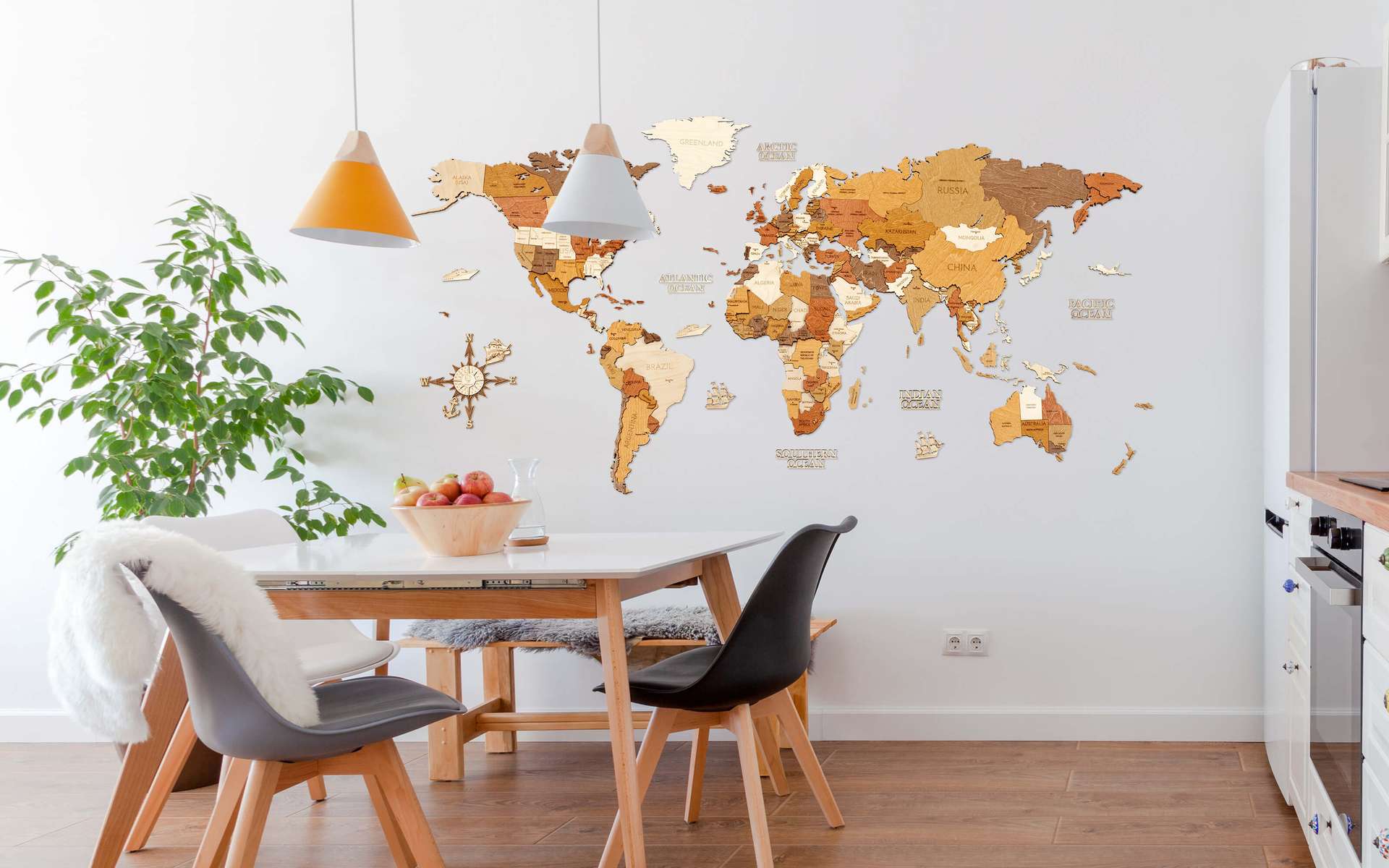 Wooden World Map Wall Decoration