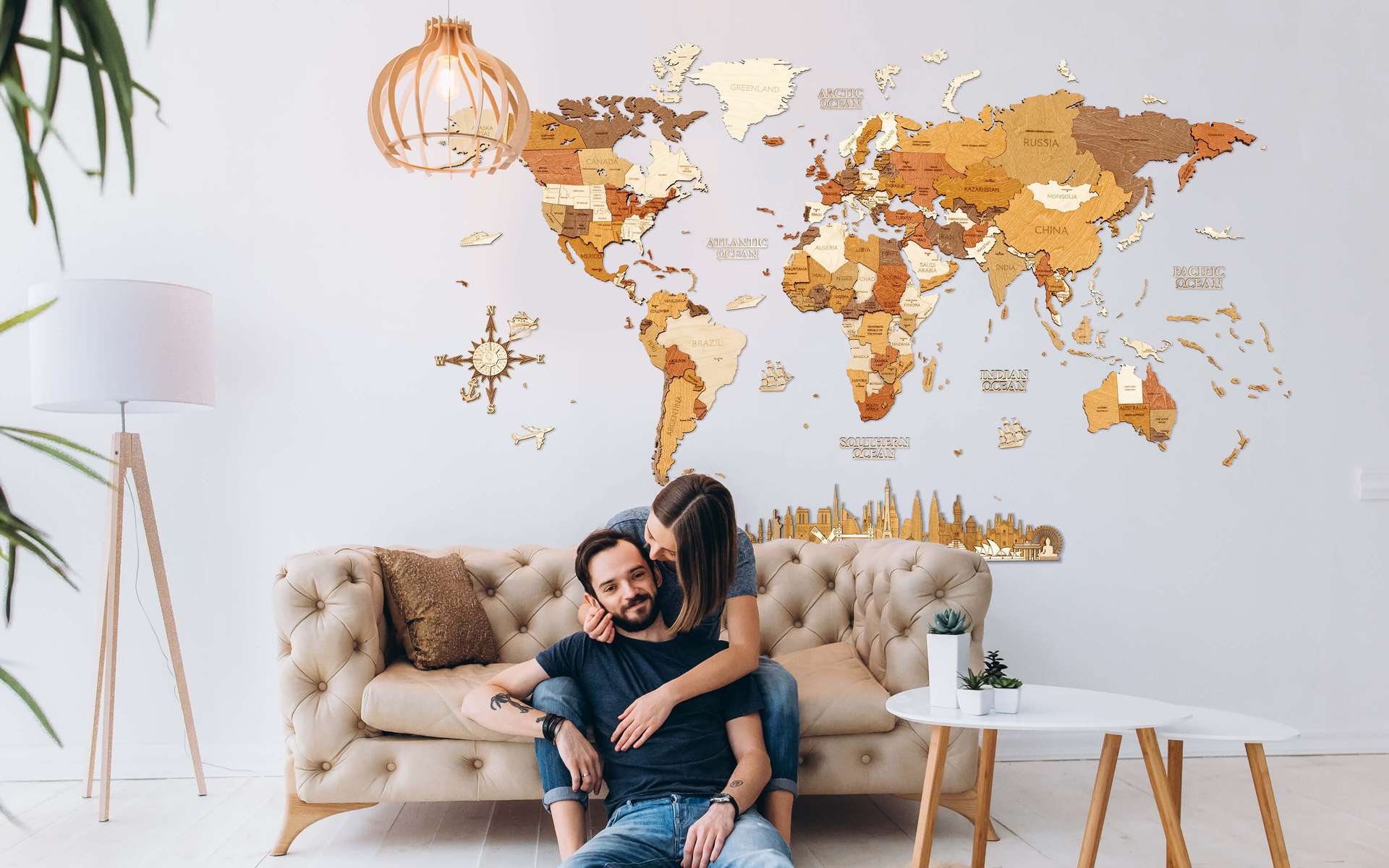 Wooden World Map Wall Decoration