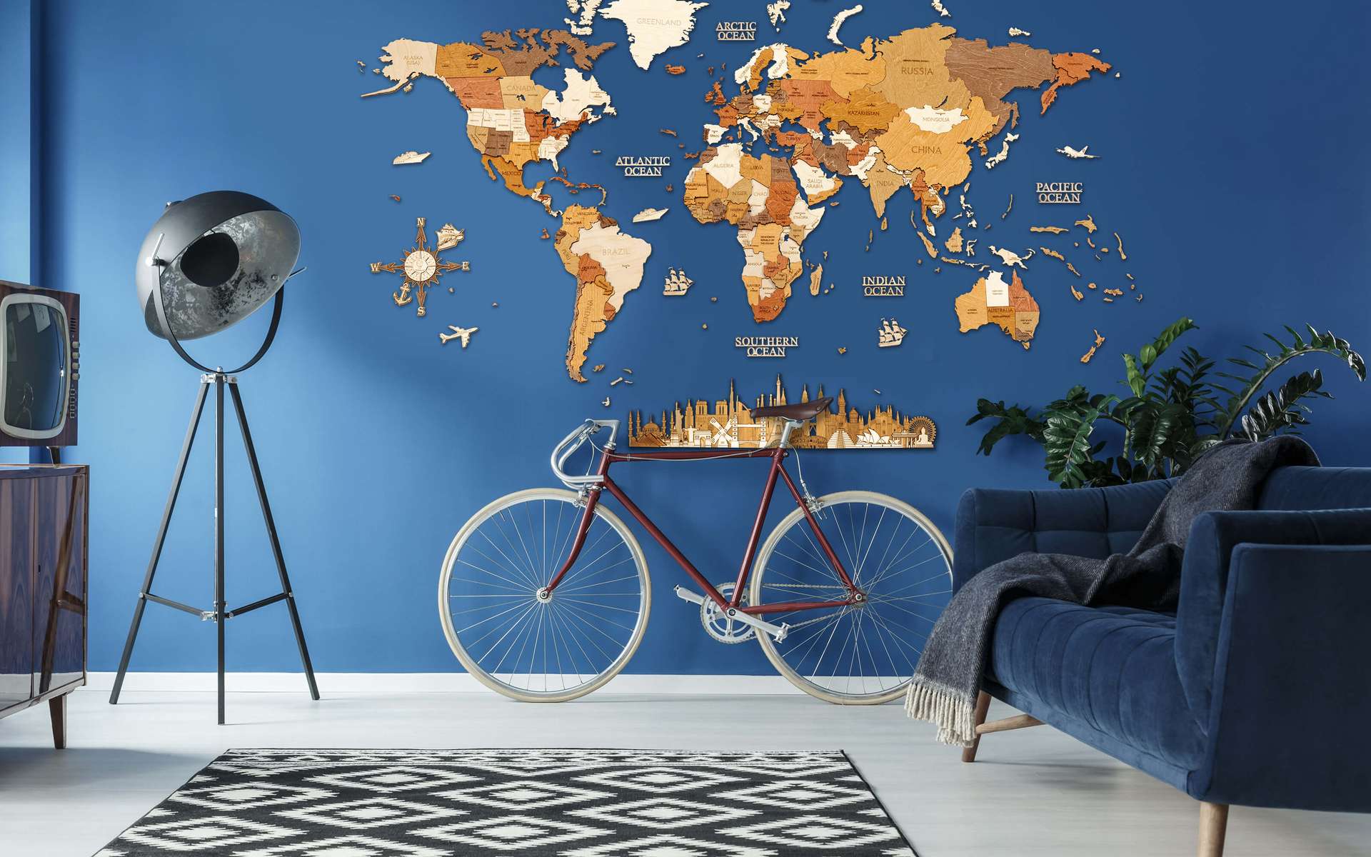 Wooden World Map Wall Decoration