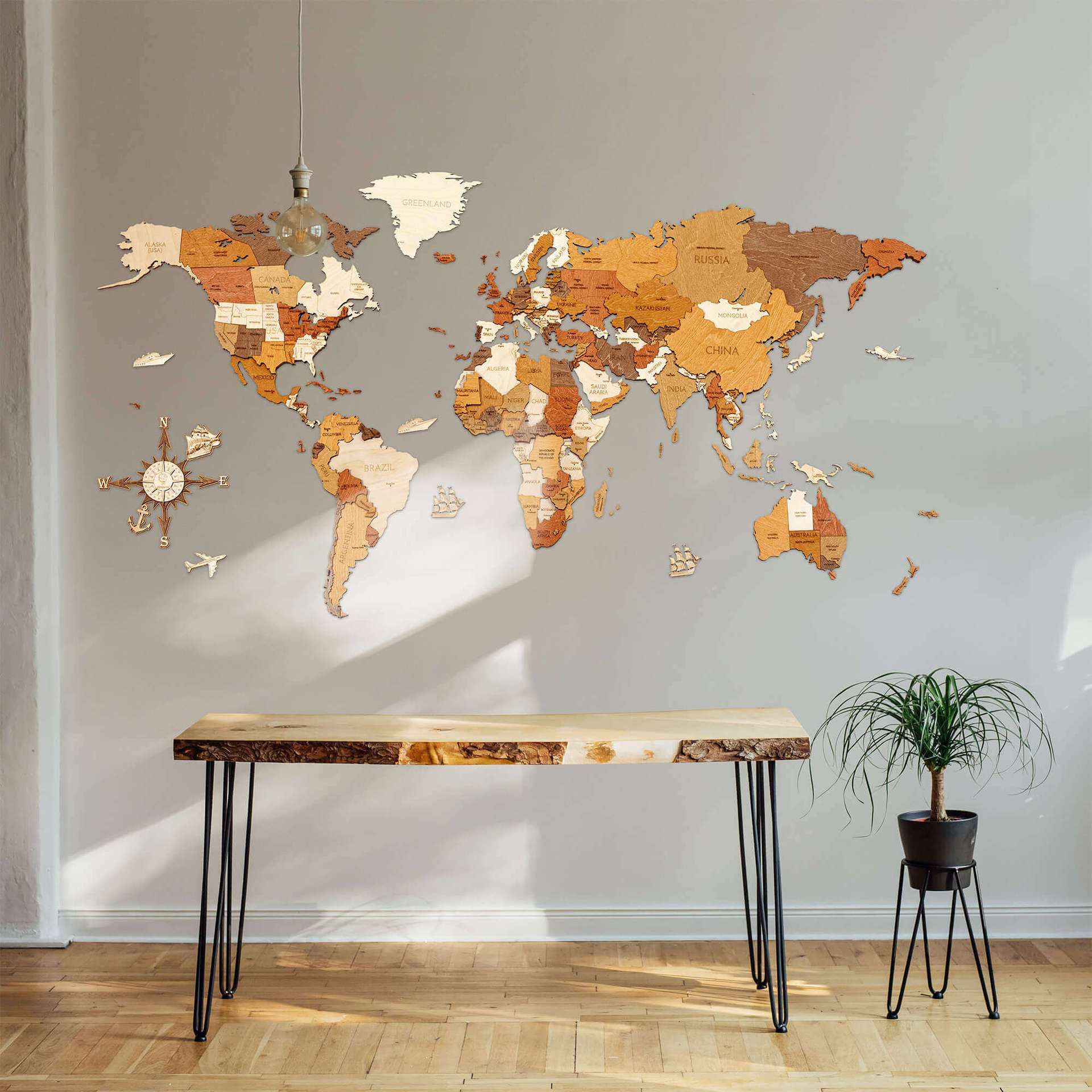 Wooden World Map Wall Decoration