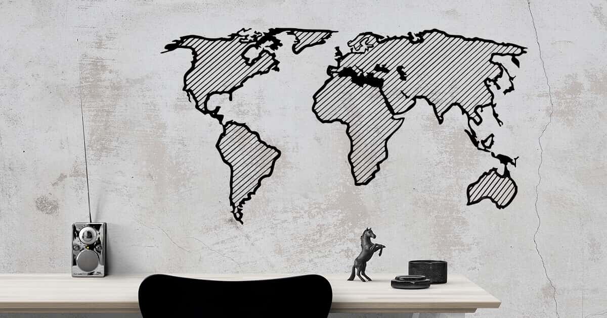 Line Wooden World Map - Minimalistic Wall Decoration