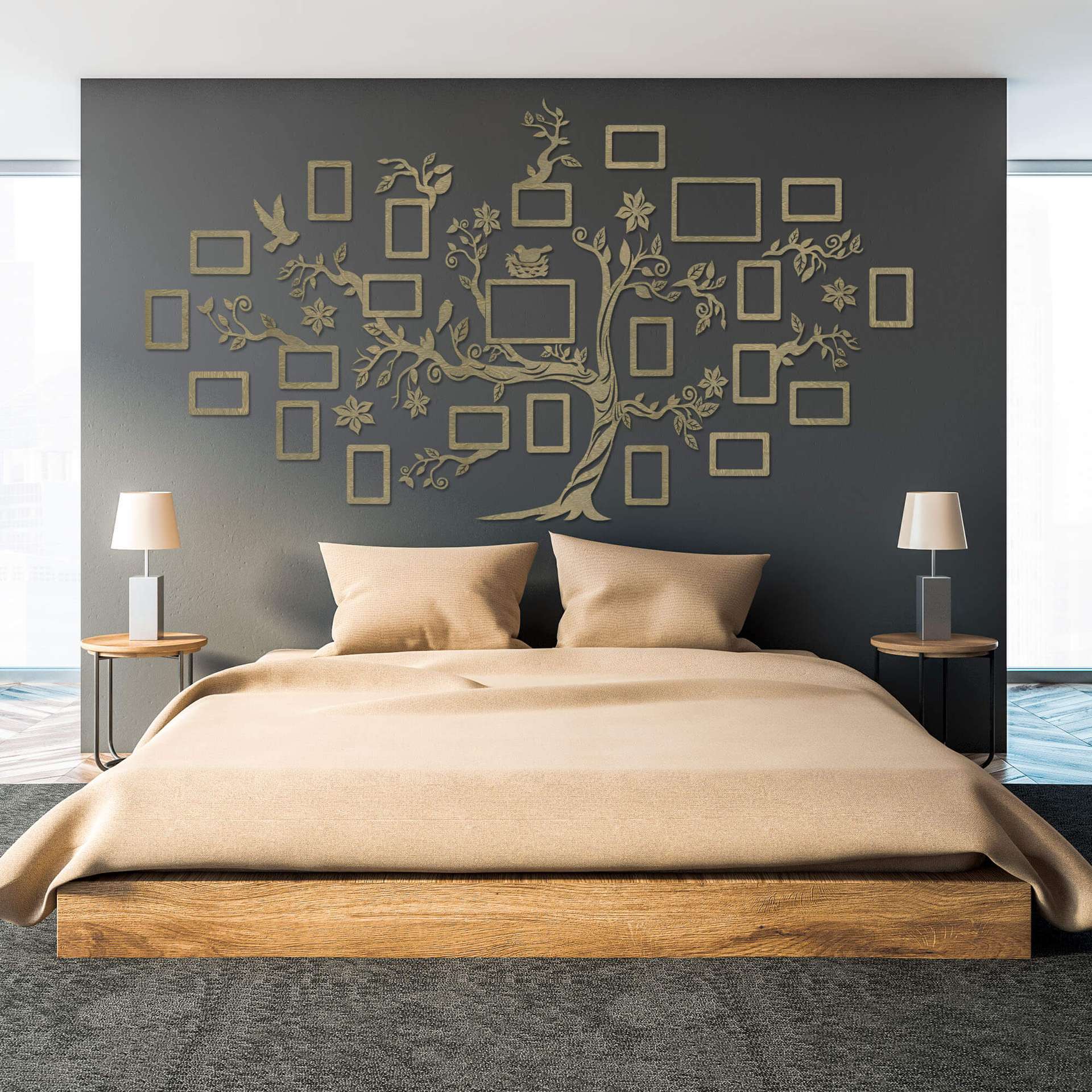 Wooden Family Tree with 23 Picture Frames