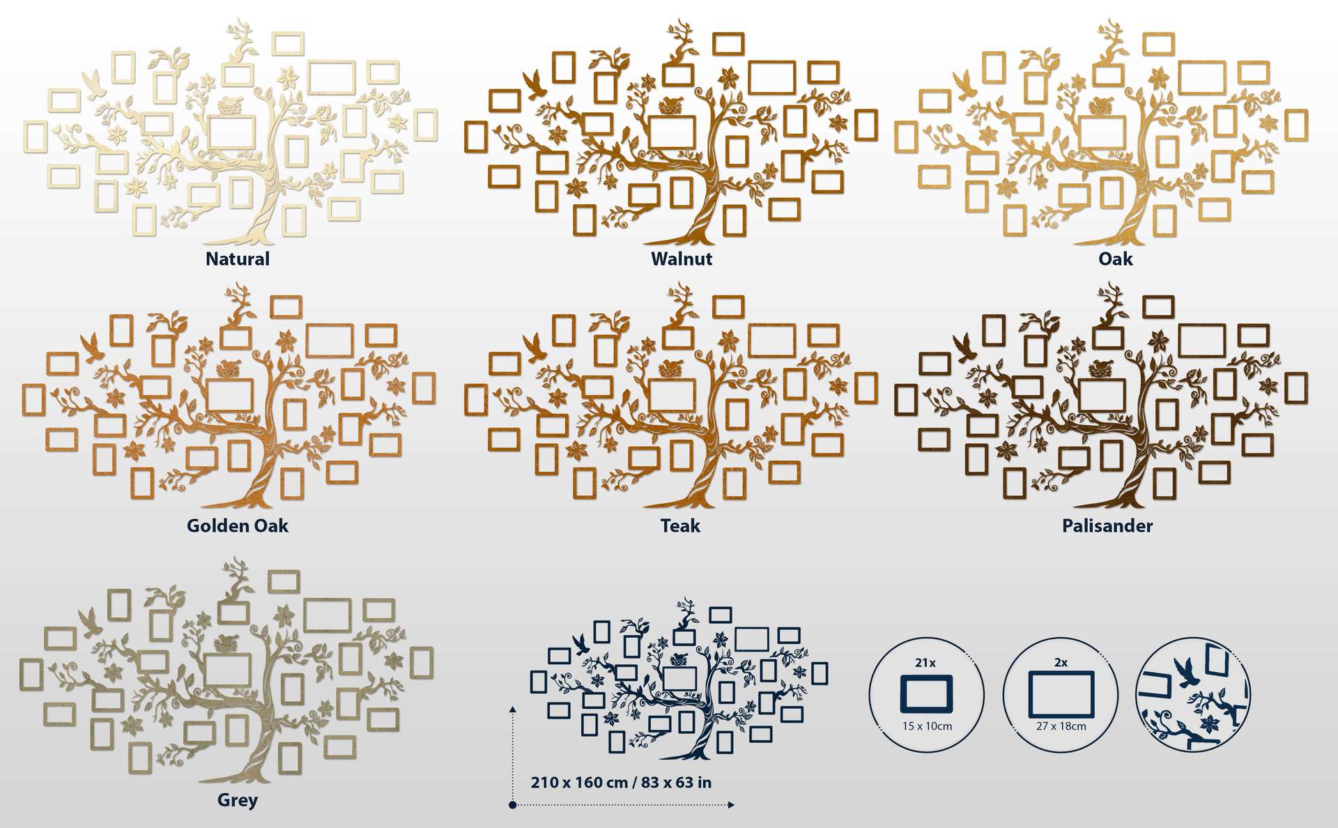 Wooden Family Tree with 23 Picture Frames