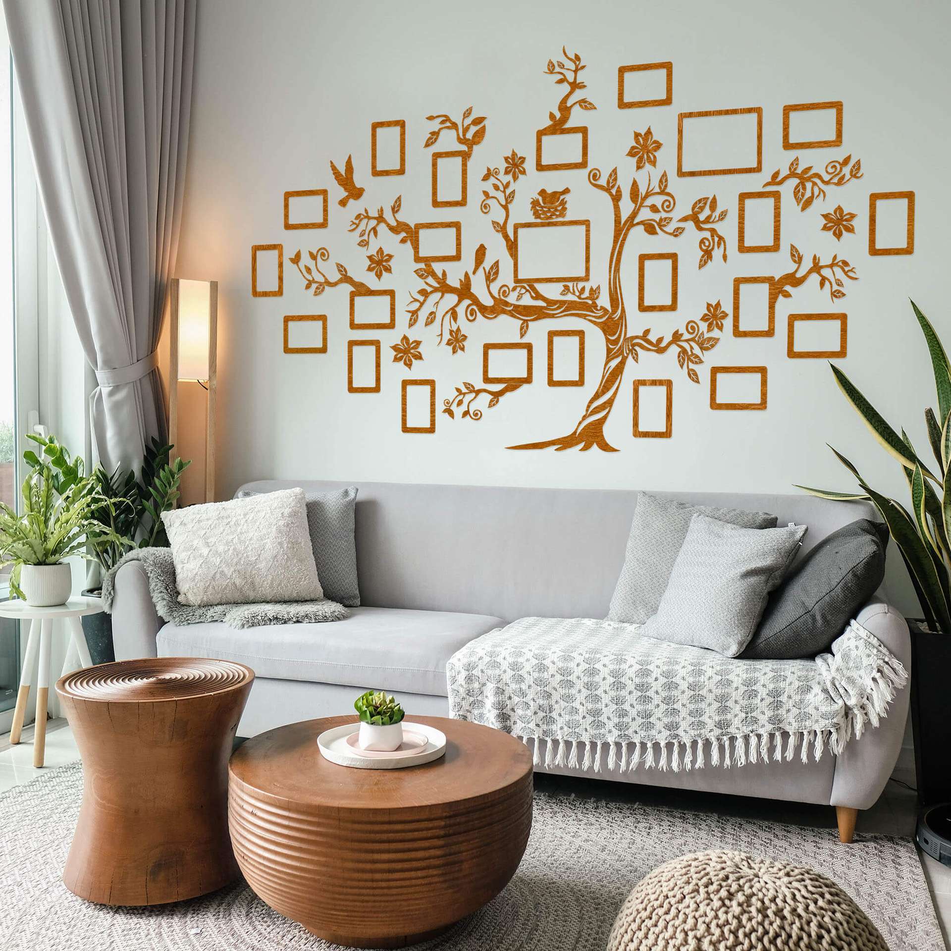 Wooden Family Tree with 23 Picture Frames