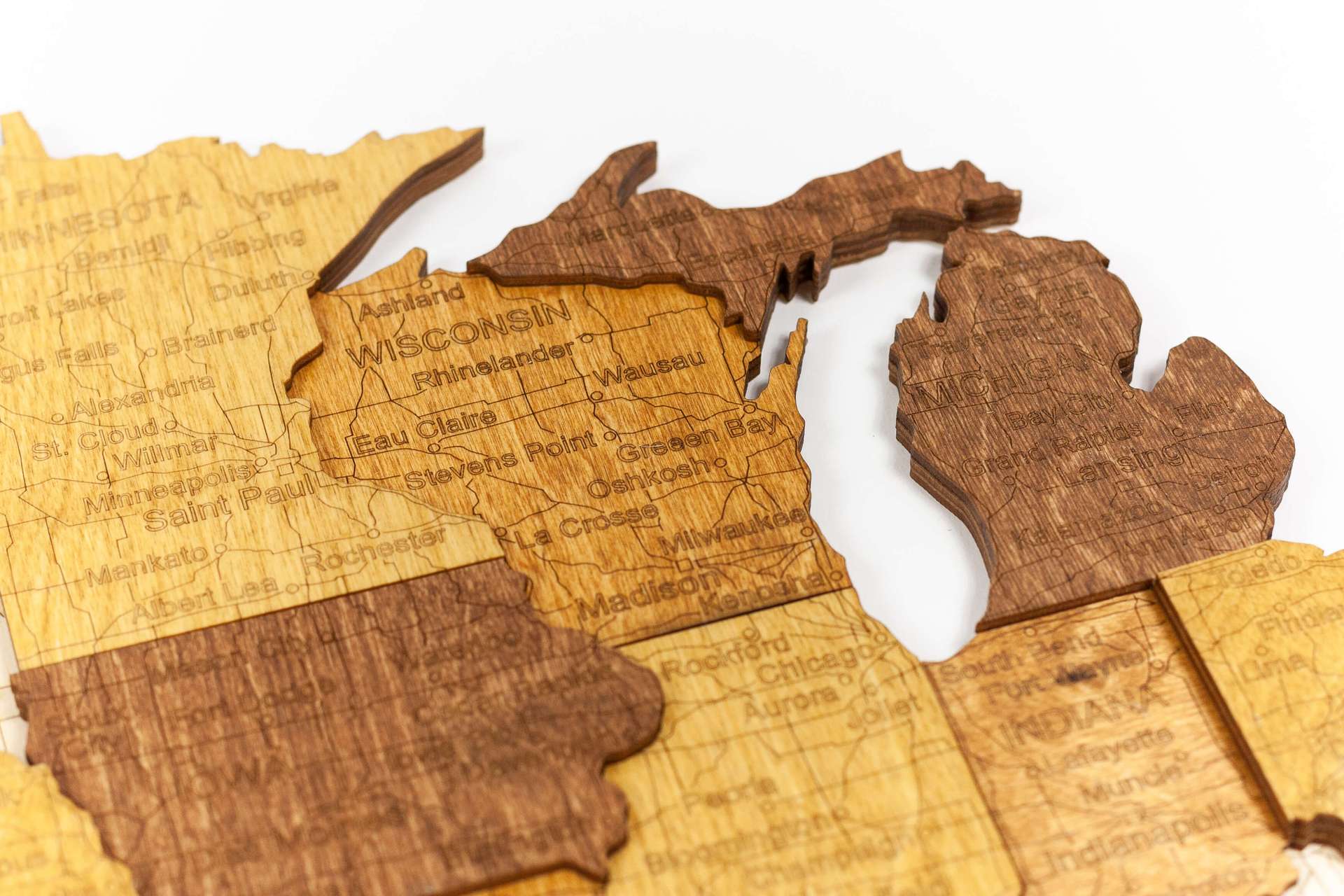 3D USA Wooden Map