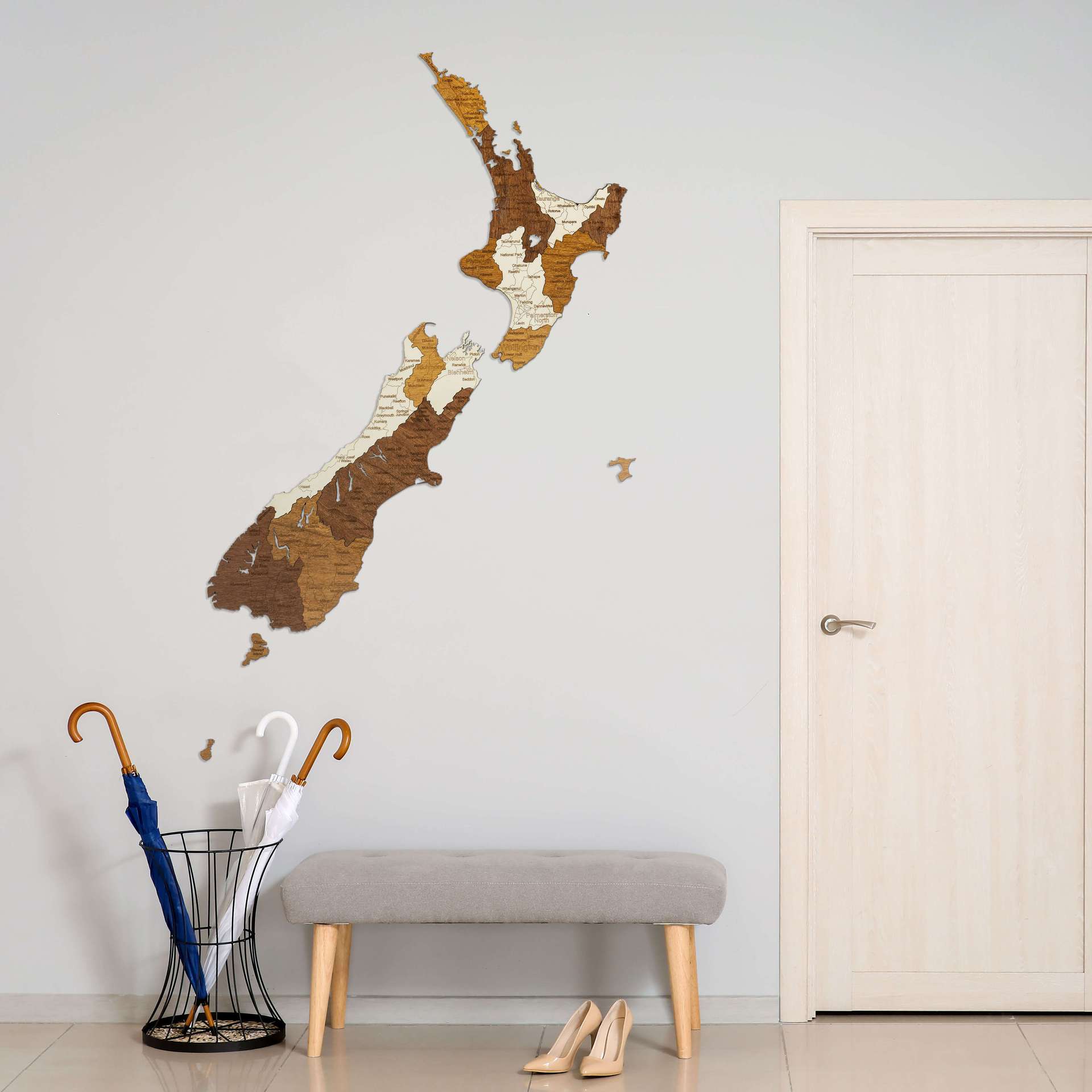 Wooden Map of New Zealand