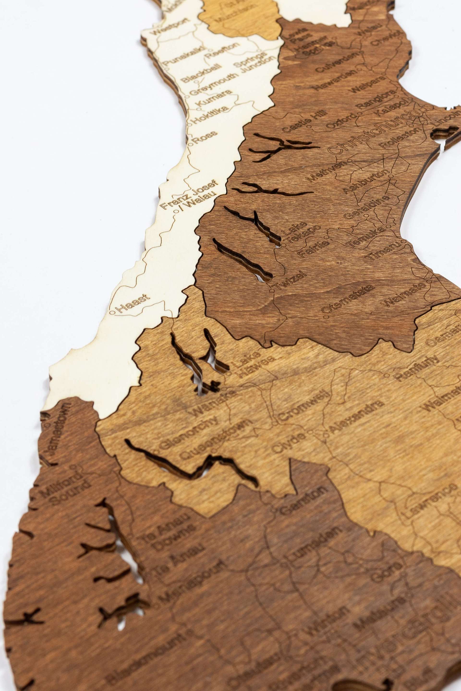 Wooden Map of New Zealand