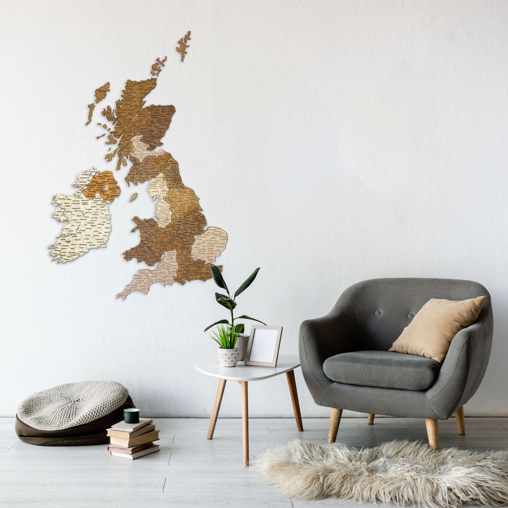 United Kingdom (British Isles + Ireland) Wooden Map