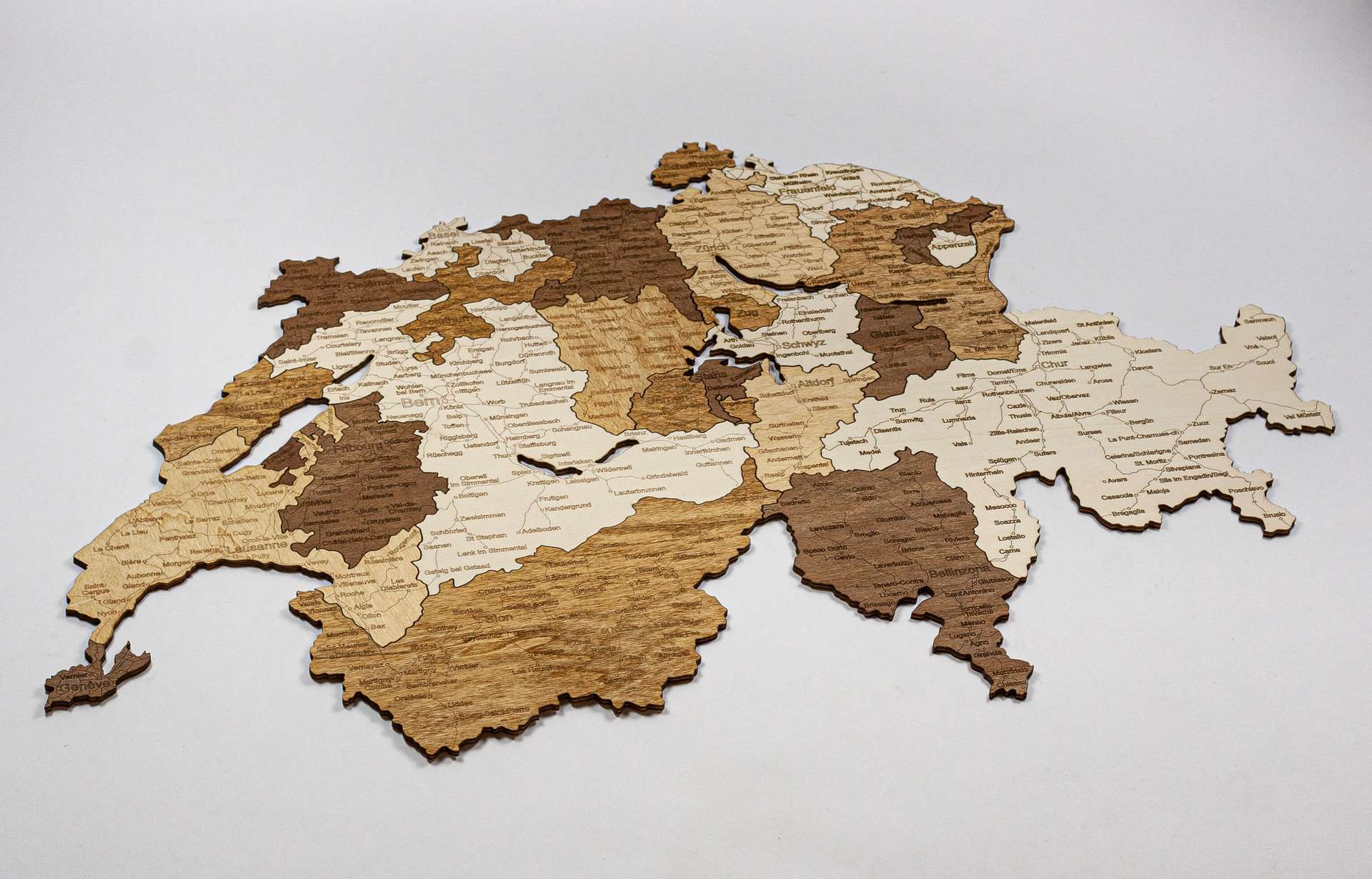 Switzerland Wooden Map