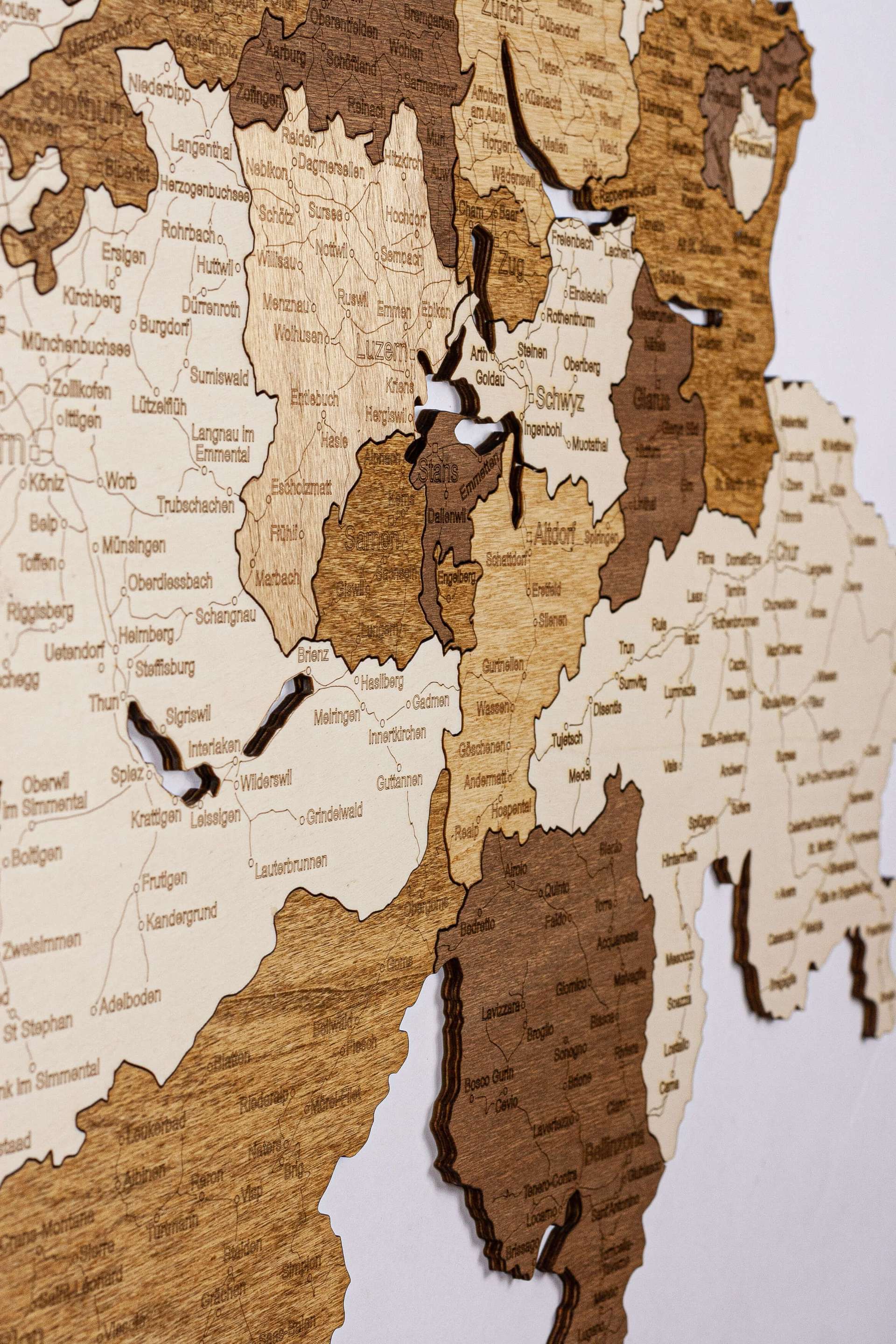 Switzerland Wooden Map