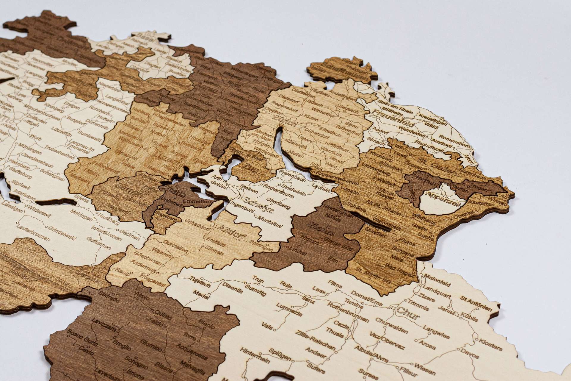 Switzerland Wooden Map