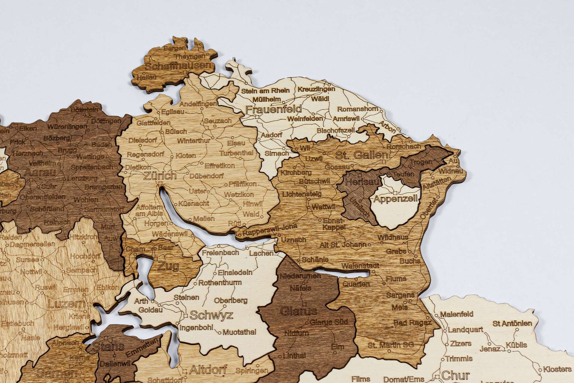 Switzerland Wooden Map