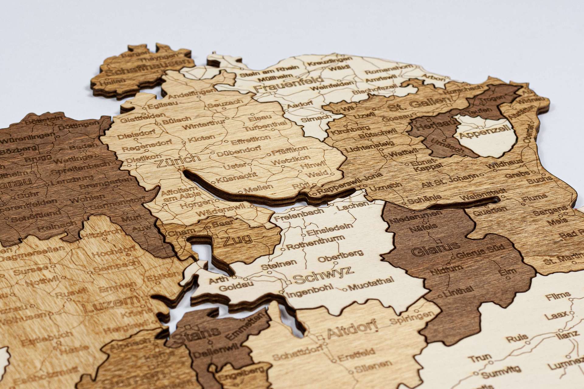Switzerland Wooden Map