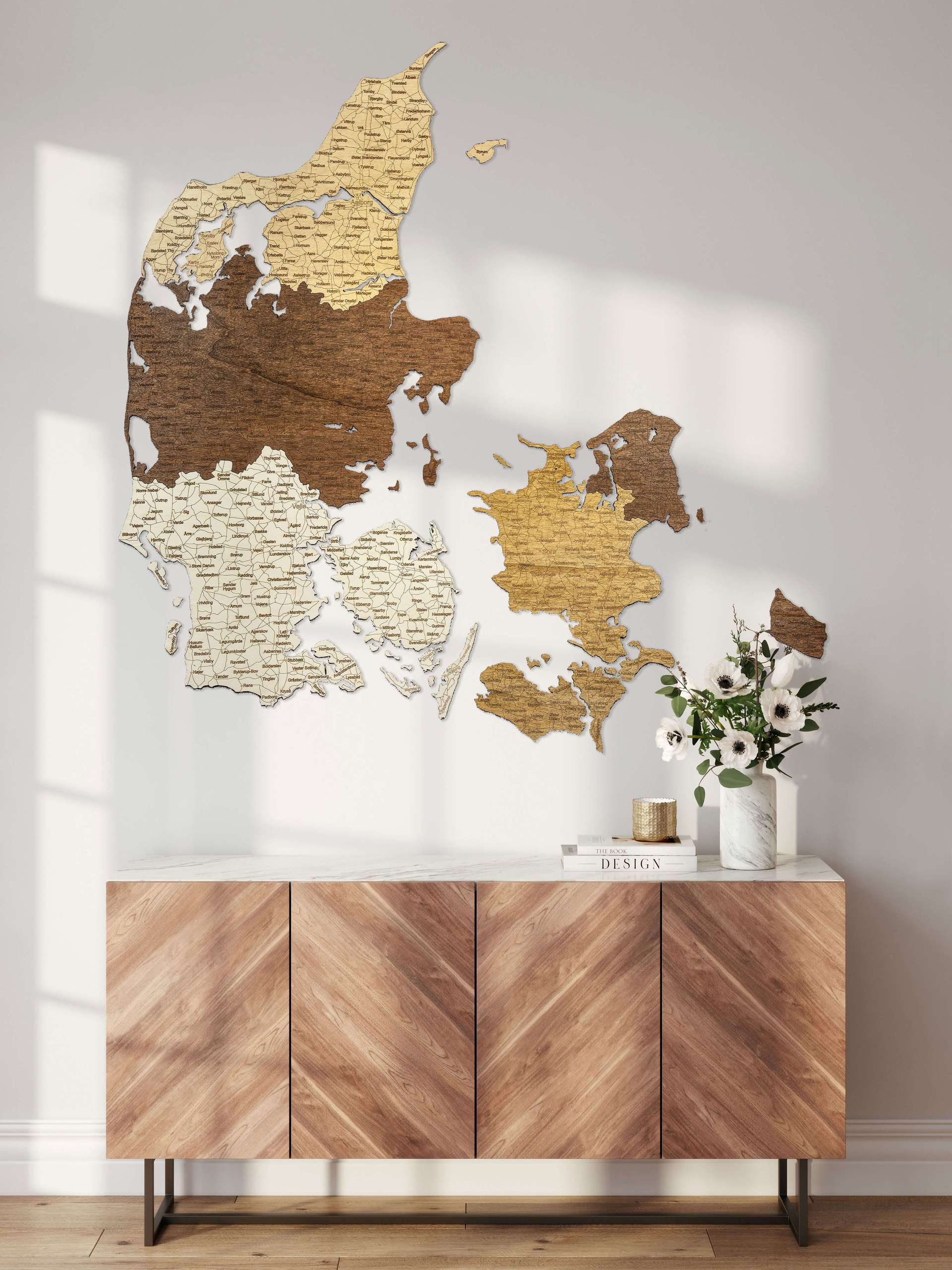 Denmark Wooden Map