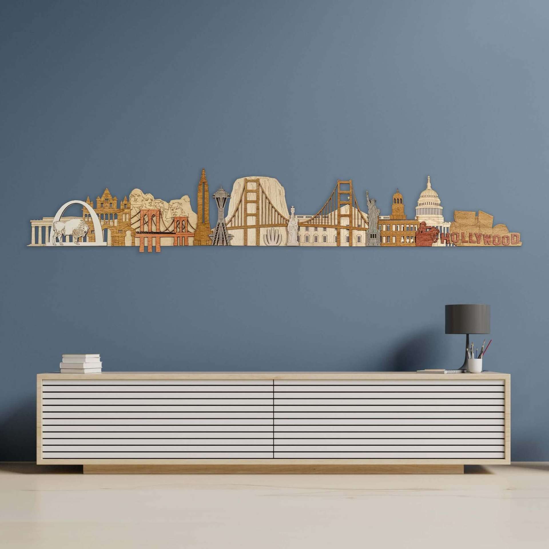 USA Landmarks Wooden Wall Panel