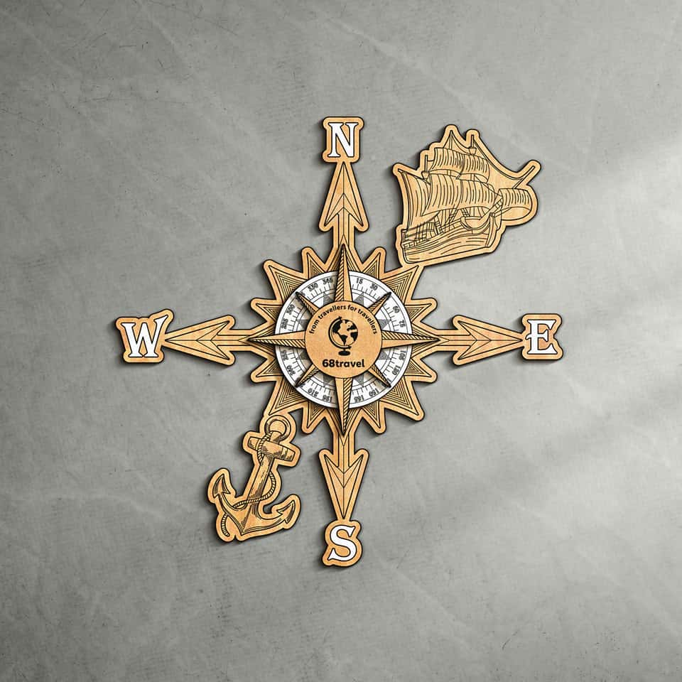 3D colourful wooden compass