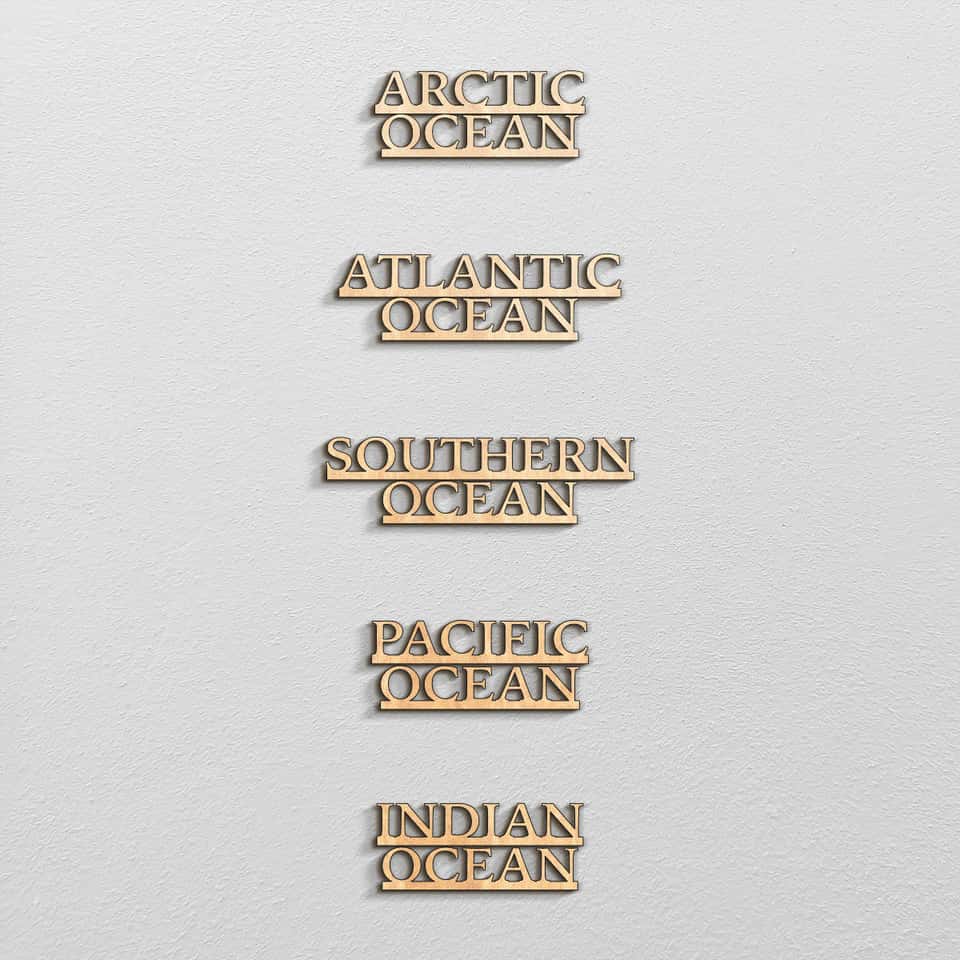 Ocean names for colourful wooden maps