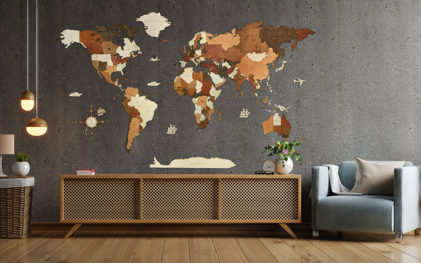 Wooden World Map Wall Decoration 68travel