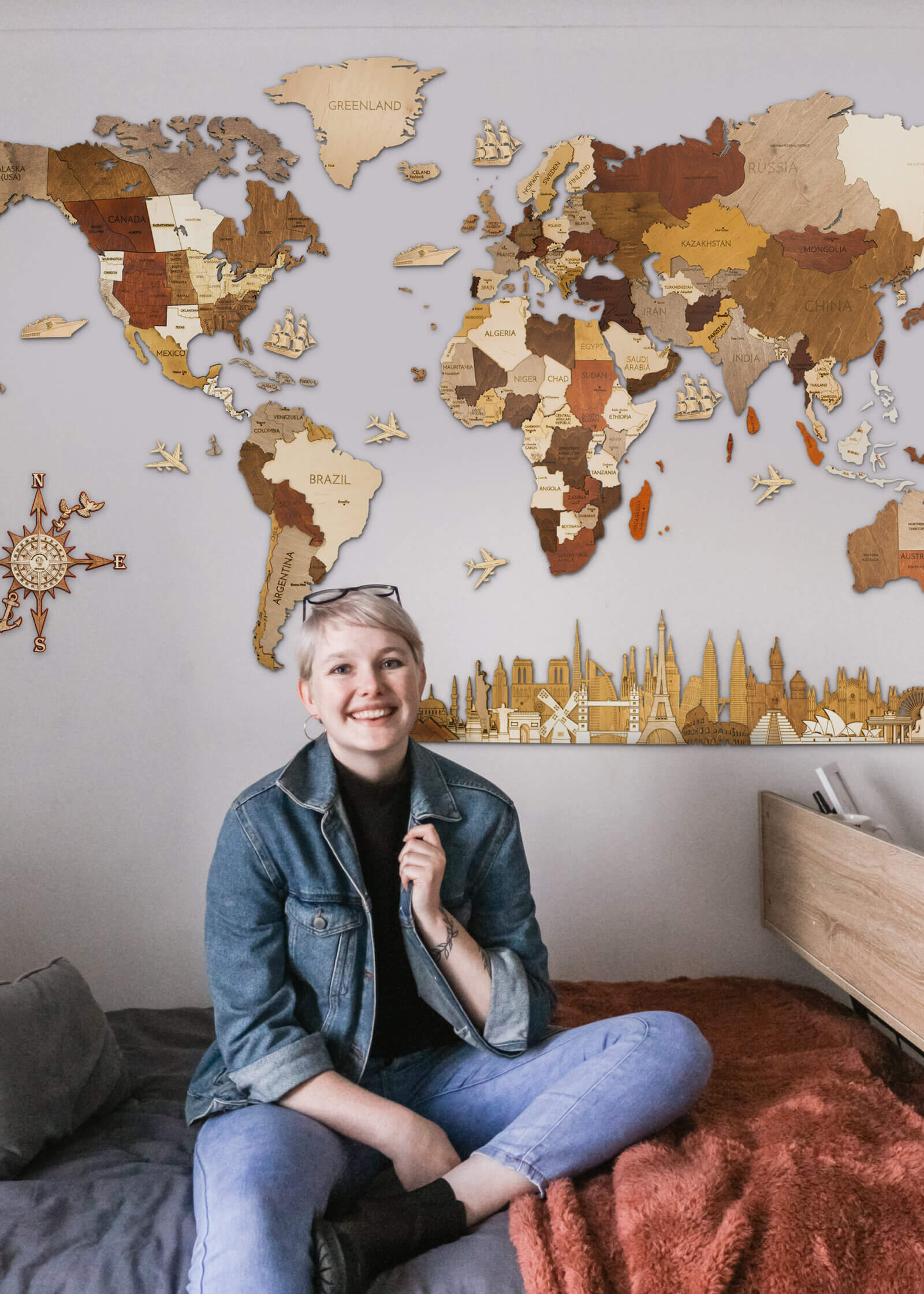 Wooden World Map Wall Decoration - 68travel