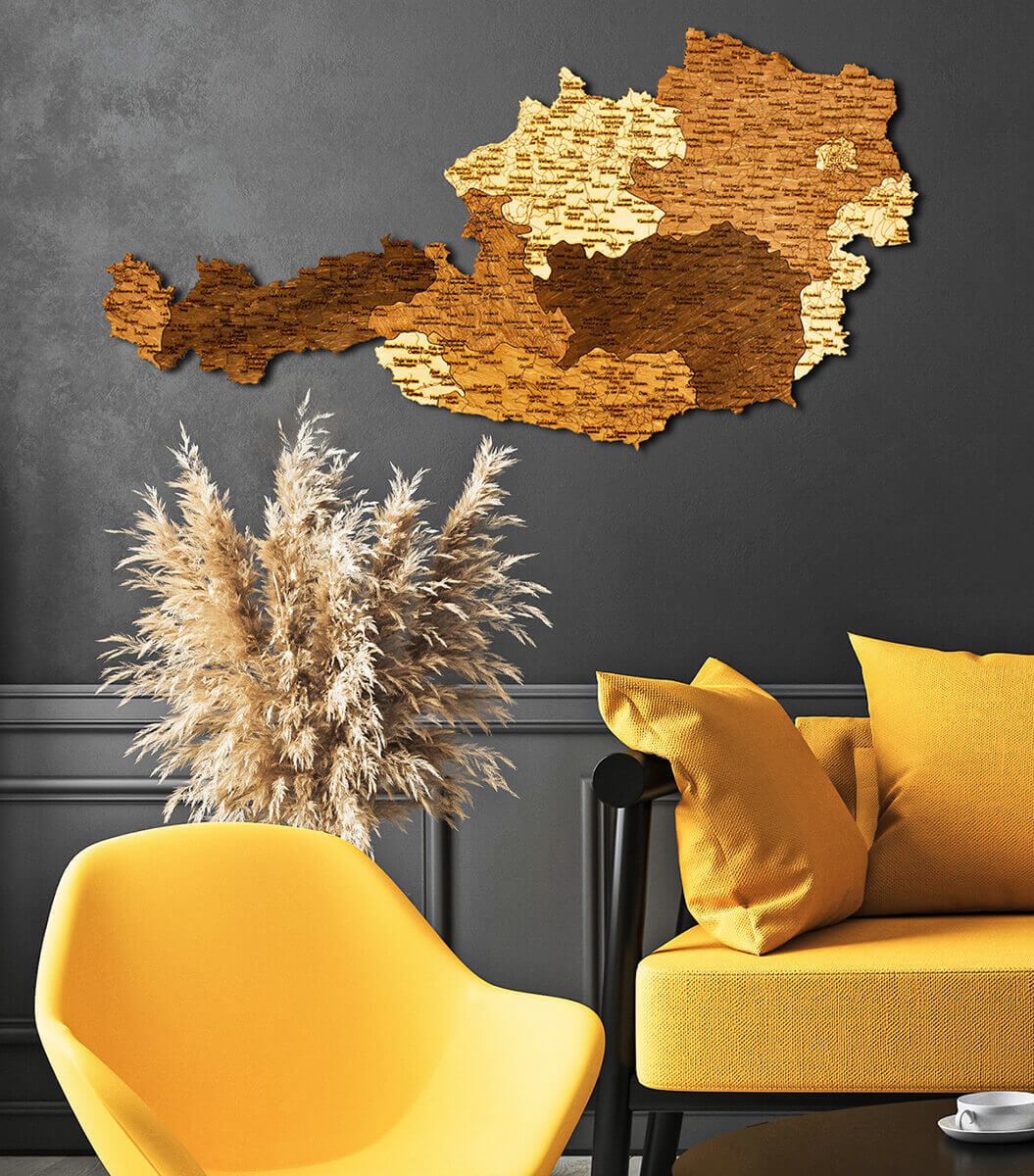 Wooden Map of Austria - Multilayered Wall Decoration