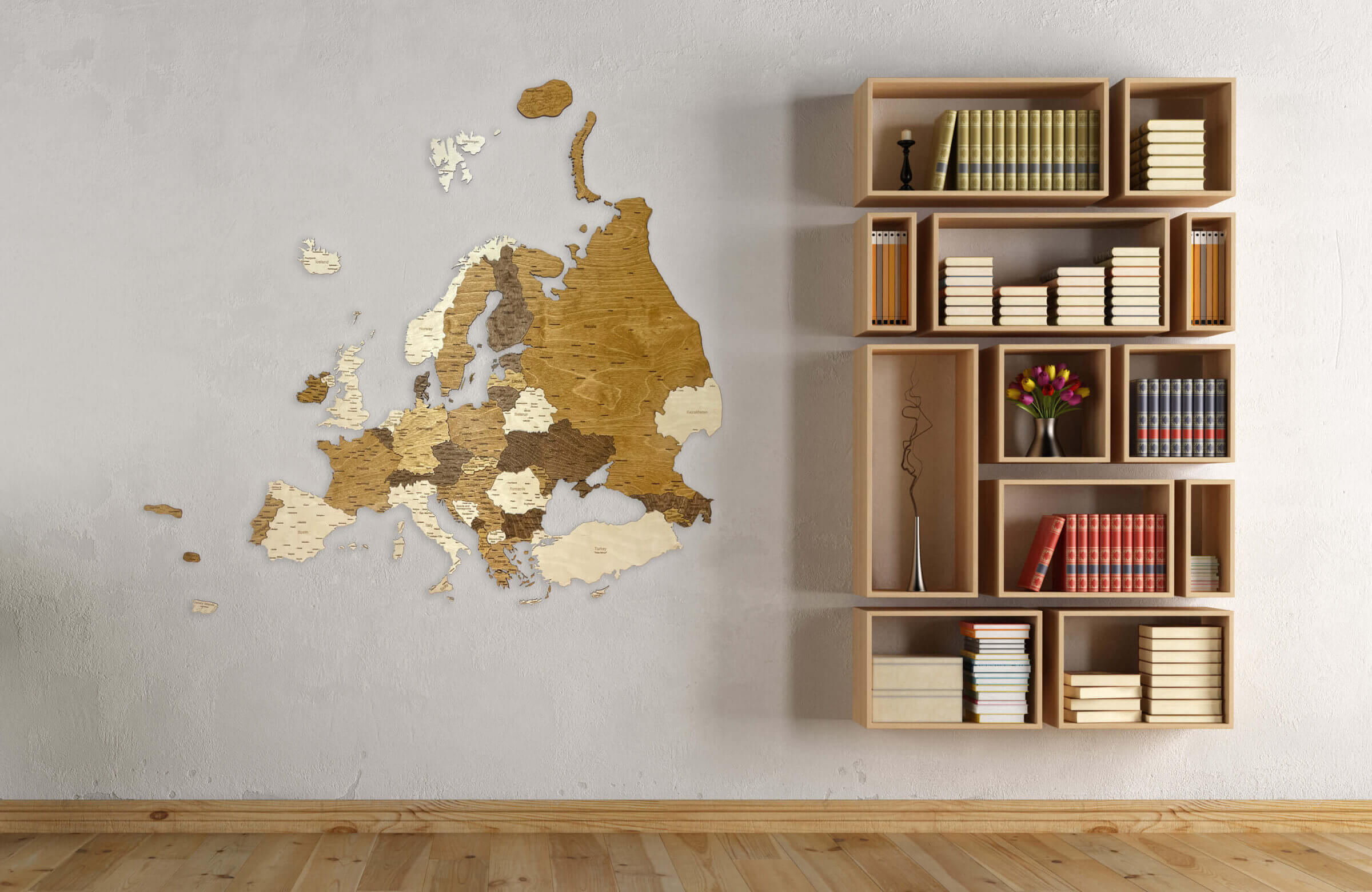 3D Wooden Map of Europe - Wall Decoration