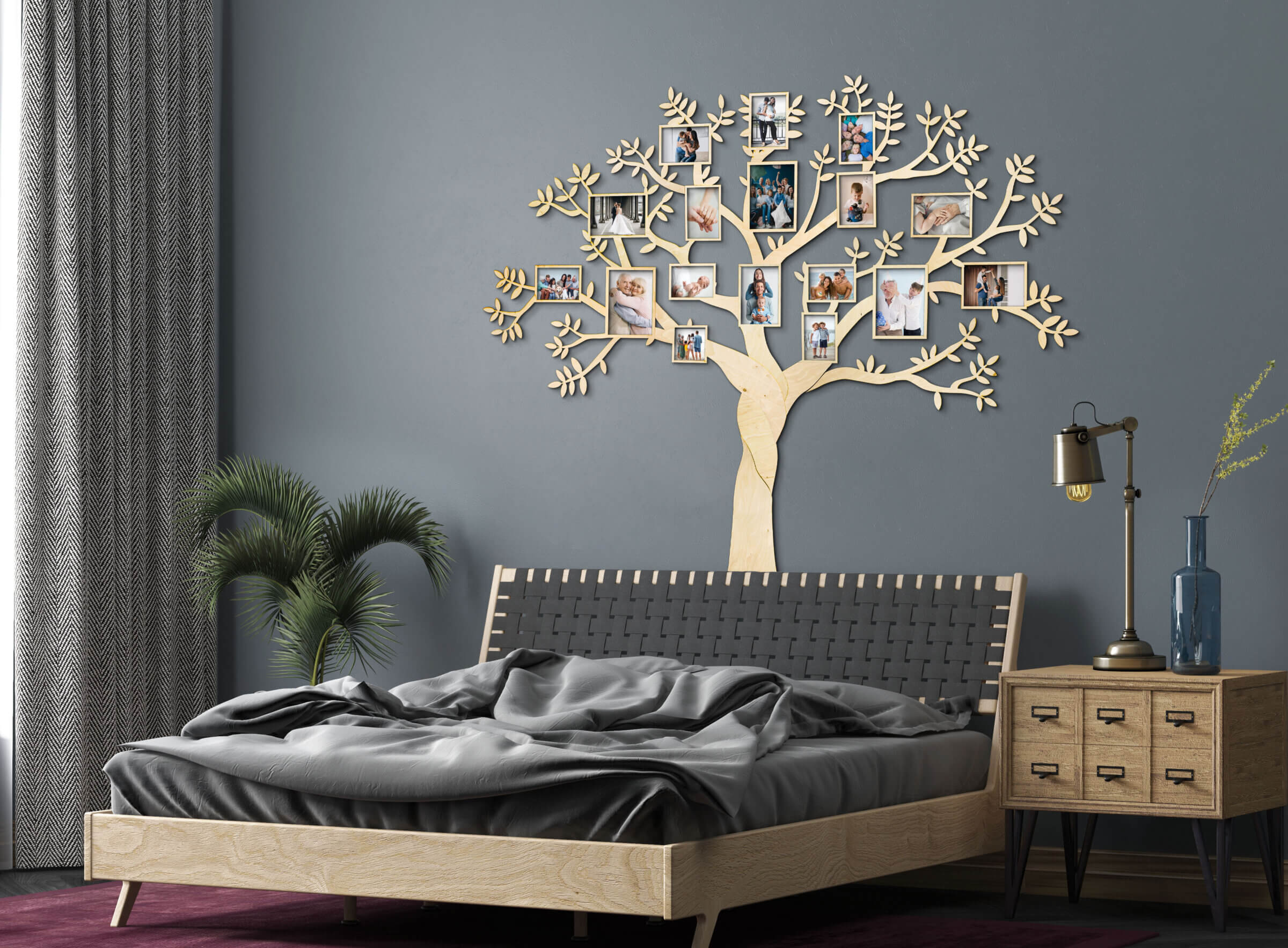 Wooden Family Tree with Frames / Family Tree Wall Art for Living