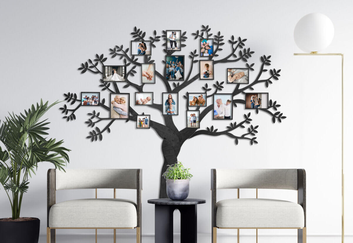 Wooden Family Tree with 17 Picture Frames