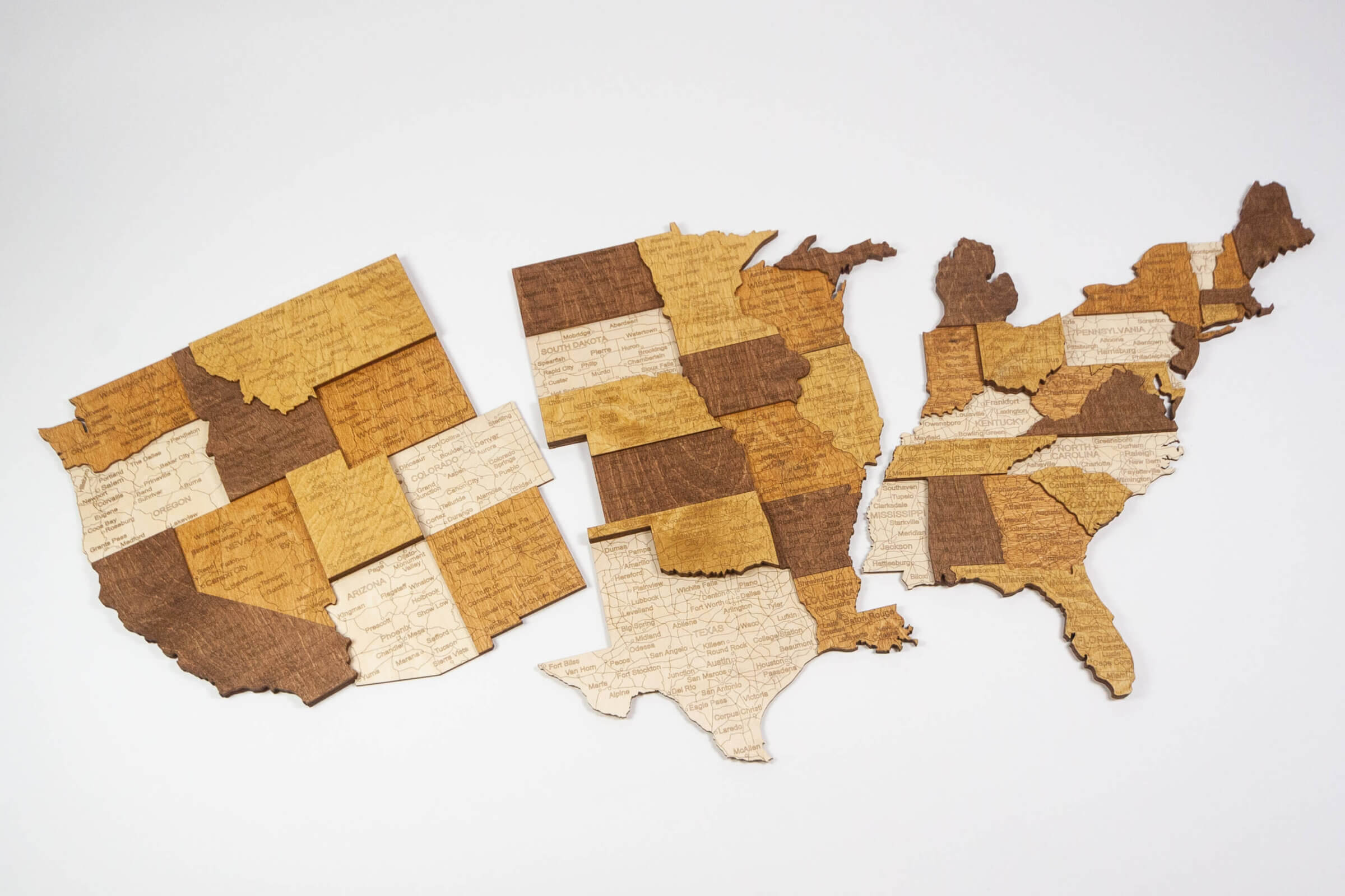 USA 3D Wooden Map - 3 pieces